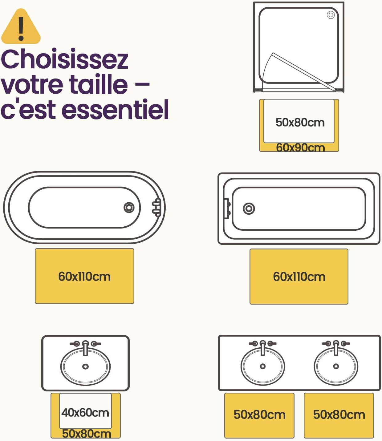 Thumbnail 1 de DEXI Tapis de salle de bain set 2 pièces 40 x 60 cm gris, antidérapant et lavable en machine