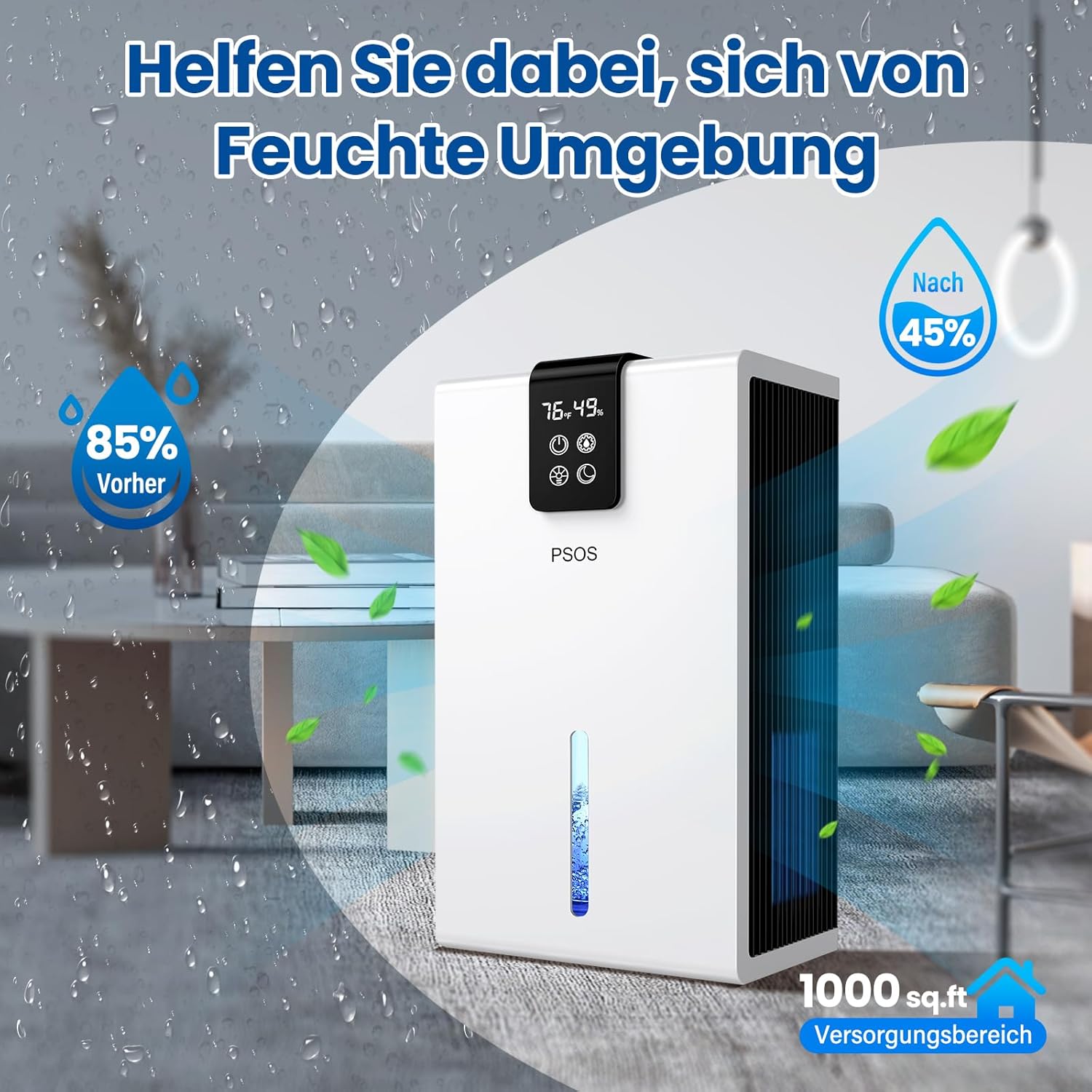 Thumbnail 2 de Luftentfeuchter Elektrisch PSOS – Ultra leise, 2800 ml, LED Display, Automatisches Abtauen, Schlafmodus