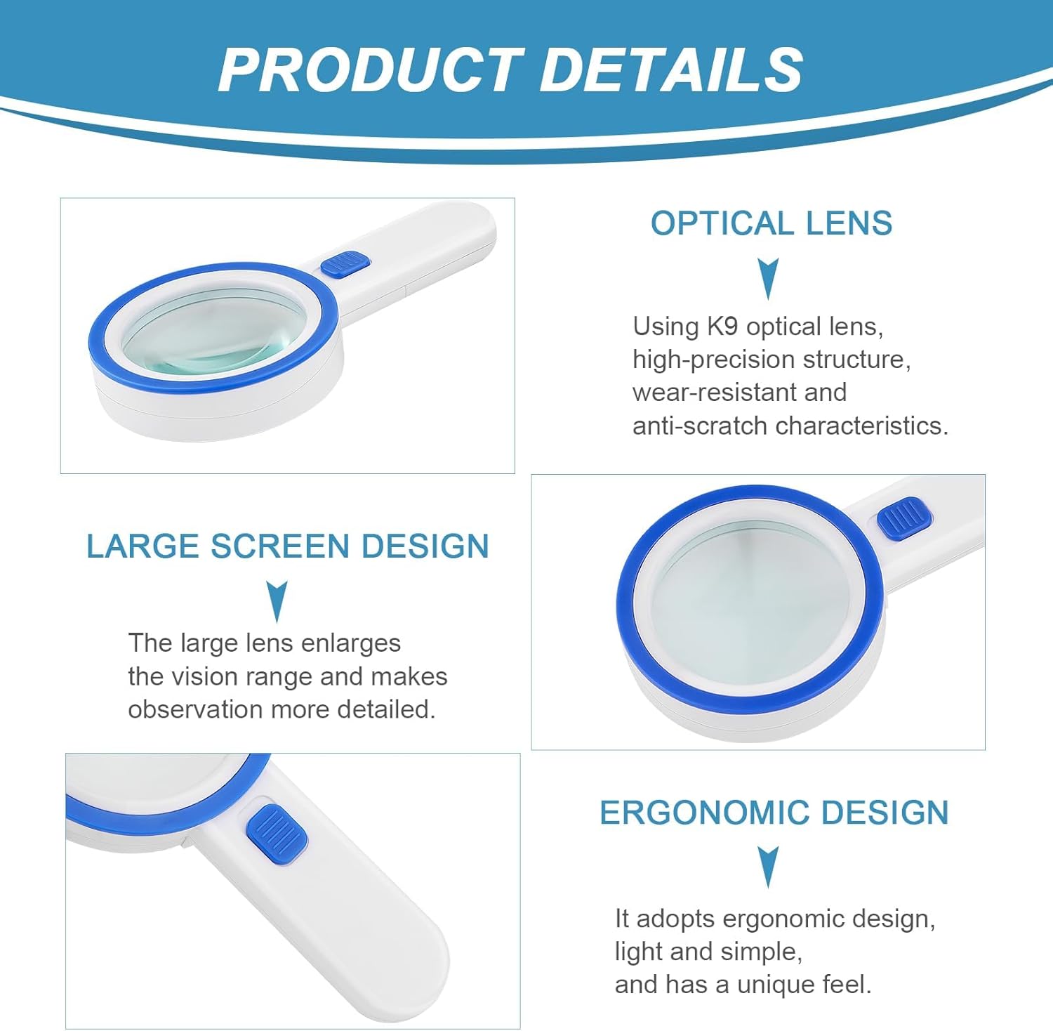 Detalle 2 de Nazano Magnifying Glass with 12 LED Lights, 30X Double Glass Lens