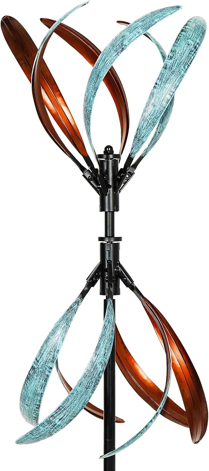 Detalle de Cyan Oasis Metal Wind Spinner, Copper and Teal, Adjustable 56 or 70.5-Inch Height