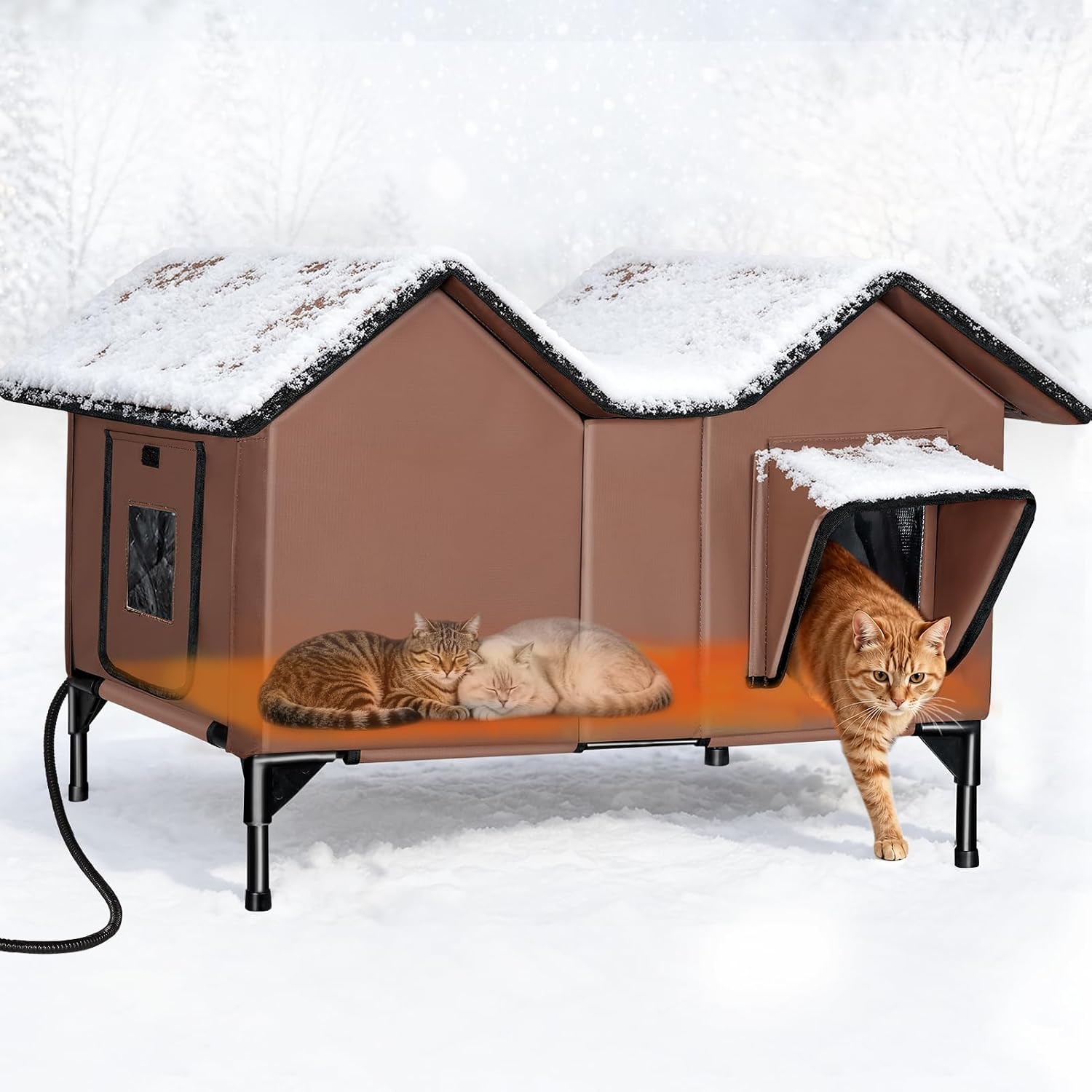 Detalle de GUZROK GA7413 Heated Outdoor Cat House, Insulated 1500 GSM Body, 2 Doors