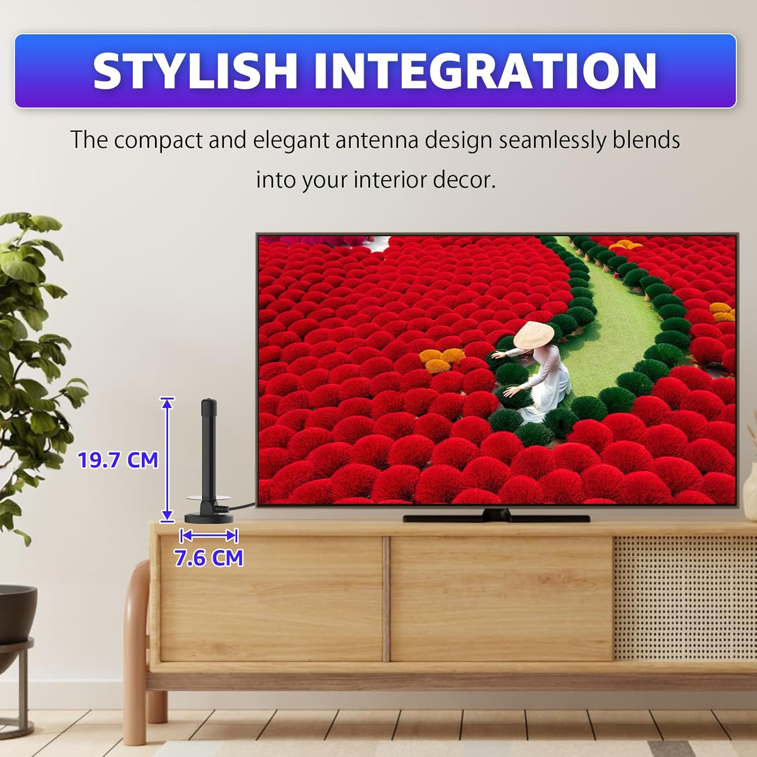 Thumbnail 3 de AtomDream Tech Indoor TV Aerial with Magnetic Base and Digital Signal Amplifier (5m coaxial cable) for Freeview HD and 4K/1080P