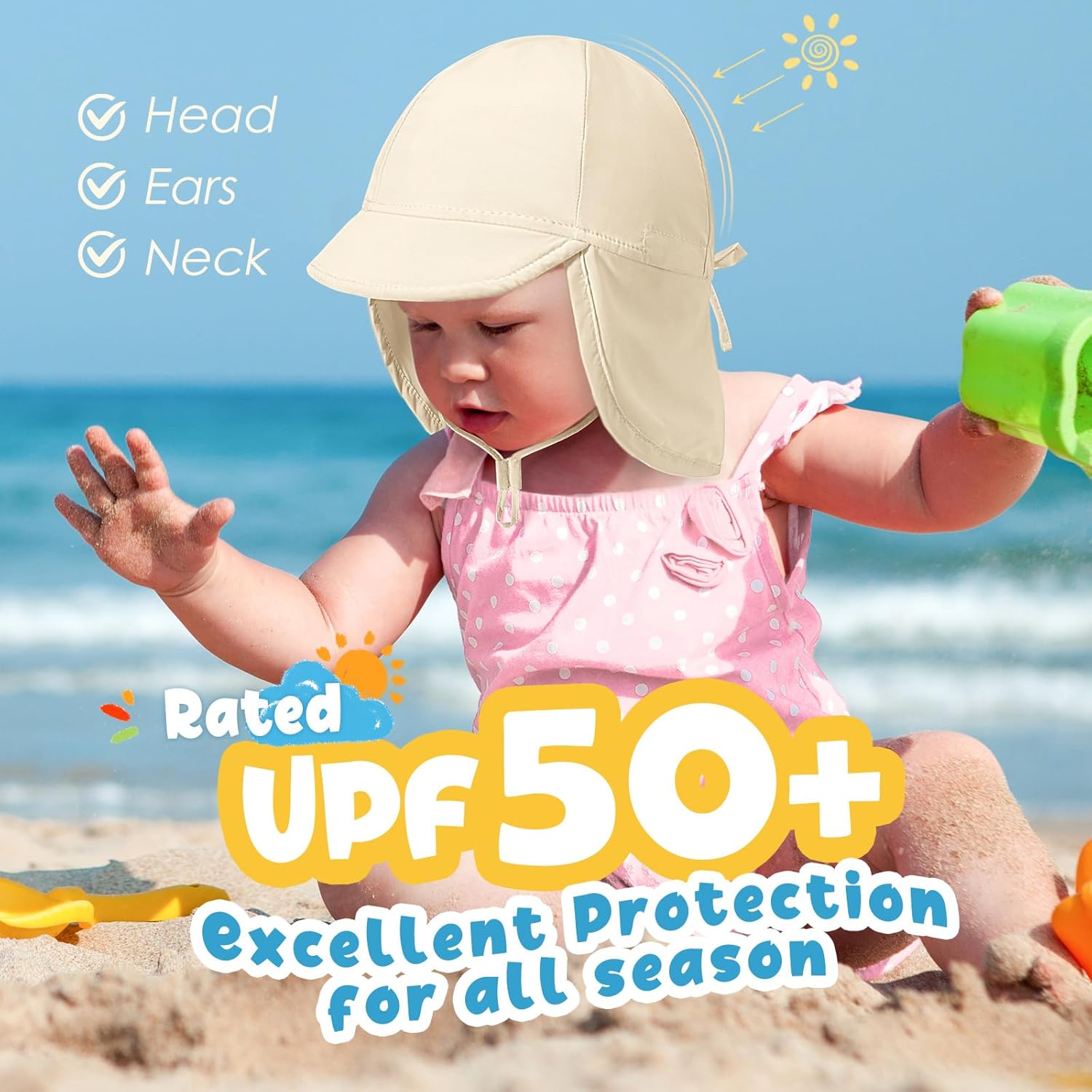 Thumbnail 3 de heekpek Cappello da Sole per Neonato Estivo UPF 50+ con protezione collo e cinturino regolabile