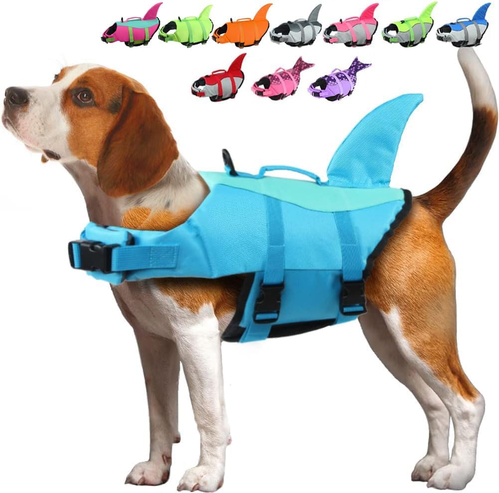 Detalle de EMUST Shark Dog Life Jacket (Pool Blue) – Small to XL, Rescue Handle