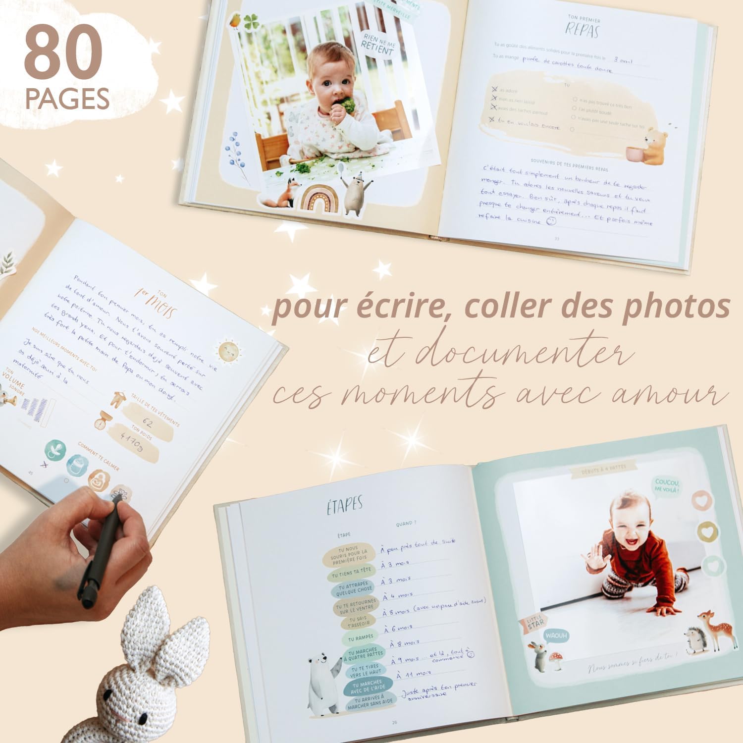 Thumbnail 6 de Livre de naissance Ma première année + set d’autocollants – Album photo bébé Nature