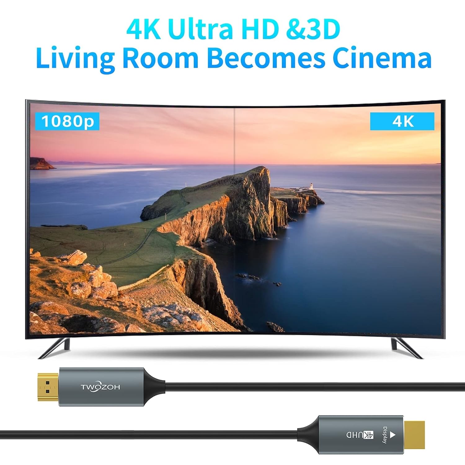 Thumbnail 1 de Twozoh Câble HDMI fibre optique 20M: 4K/60Hz et HDR10, transmission robuste sur longue distance