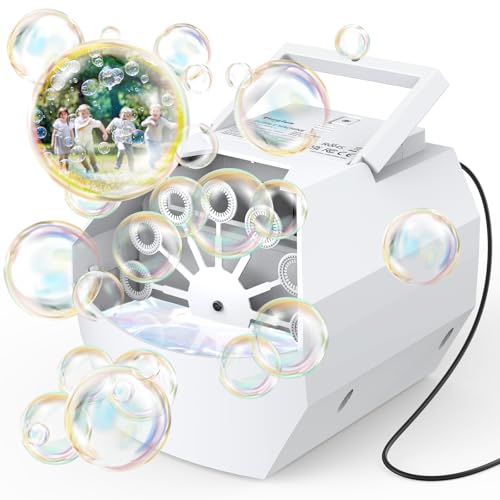Detalle de Theefun Tragbare Seifenblasenmaschine – 500 ml, automatischer Blasenmacher für Kinder und Partys (Weiß)