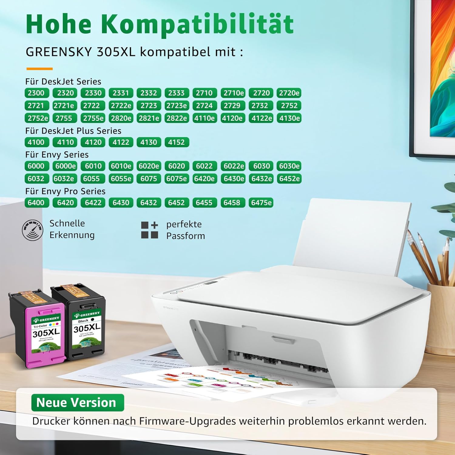 Detalle de GREENSKY 305 / 305XL Ersatz für HP 305XL Druckerpatronen (XL) – Schwarz & Farbe Multipack