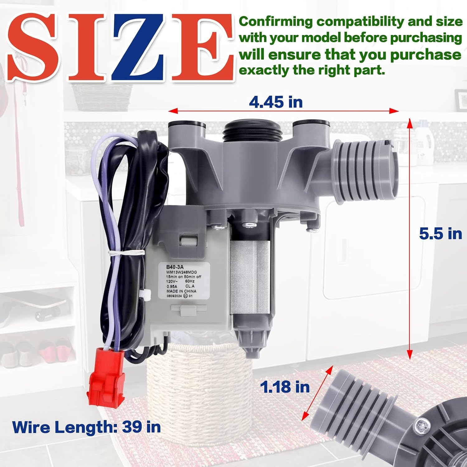 Thumbnail 5 de Bakaoof WH11X34742 Washer Drain Pump, 120V Replacement for Listed Models