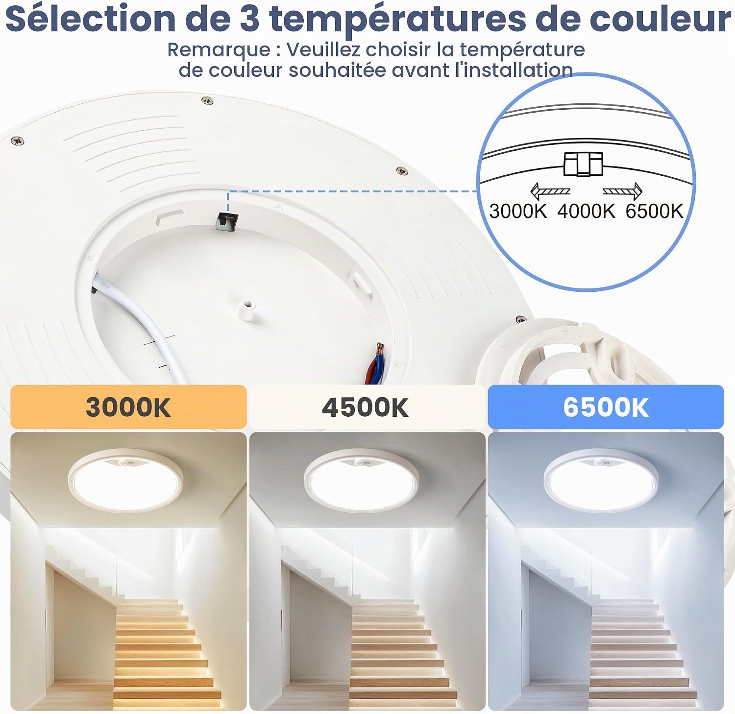 Detalle de EASY EAGLE XDD220GYSS led-plafondlamp, 18 W, sensor, 3 wittinten, set van 2