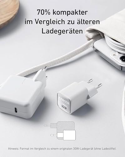 Detalle de Anker 511 GaN 30W USB-C Ladegerät – kompakt, sicher und schnell laden