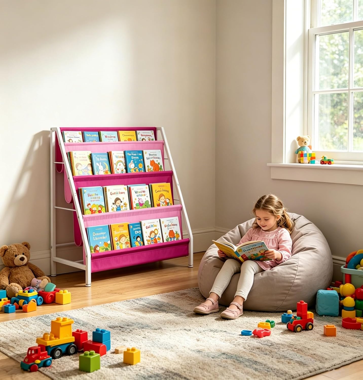 Thumbnail 6 de Vlony Kids Bookshelf-2026-CA-2, 4-Tier Pink Book Rack