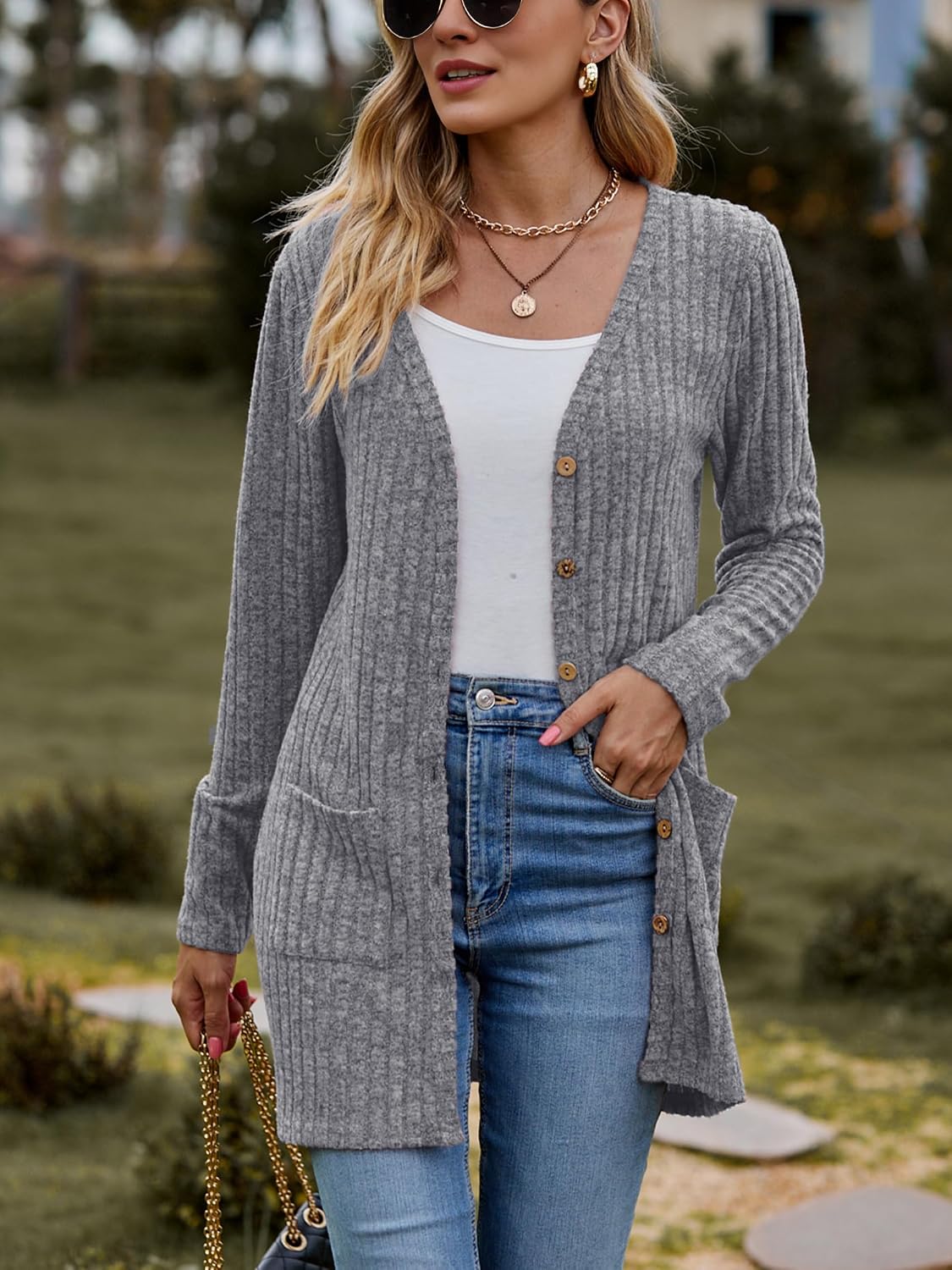 Detalle de Strickcardigan für Damen mit Taschen