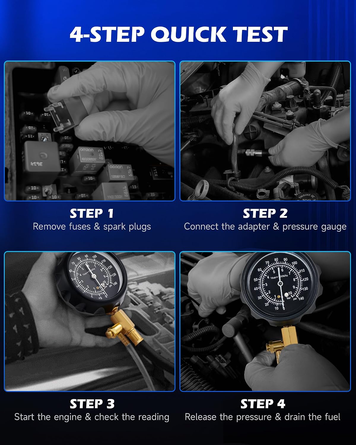 Detalle de Orion Motor Tech FBA-MFK2022FS Fuel Injection Pressure Tester, 140 PSI
