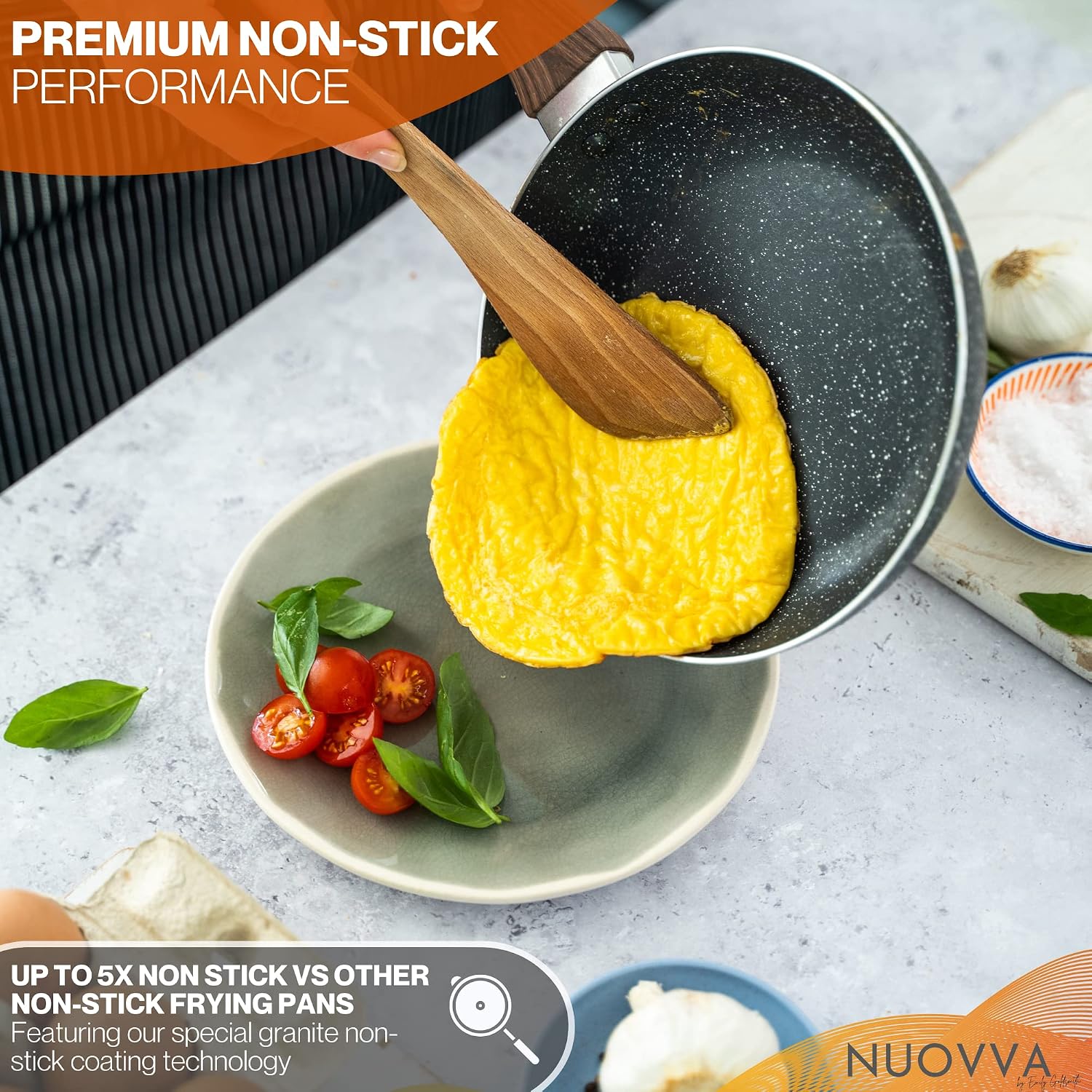 Detalle de nuovva Induction Hob Pan Set (3-Piece) – 20cm, 24cm & 28cm Marble Non-Stick Frying Pans