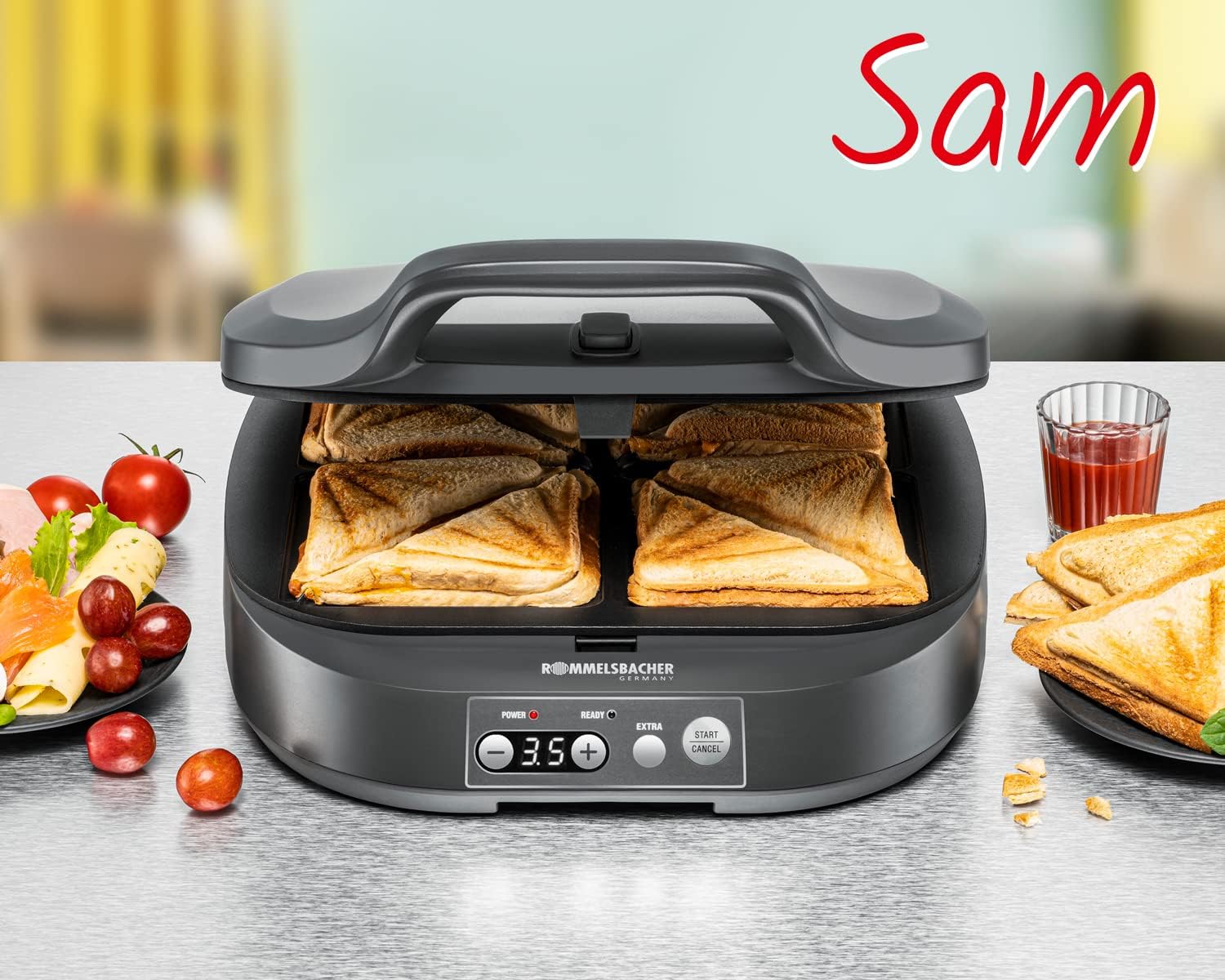 Detalle de ROMMELSBACHER ST 1800 Sam tosti-ijzer voor 4 XL-sandwiches, 1800 watt