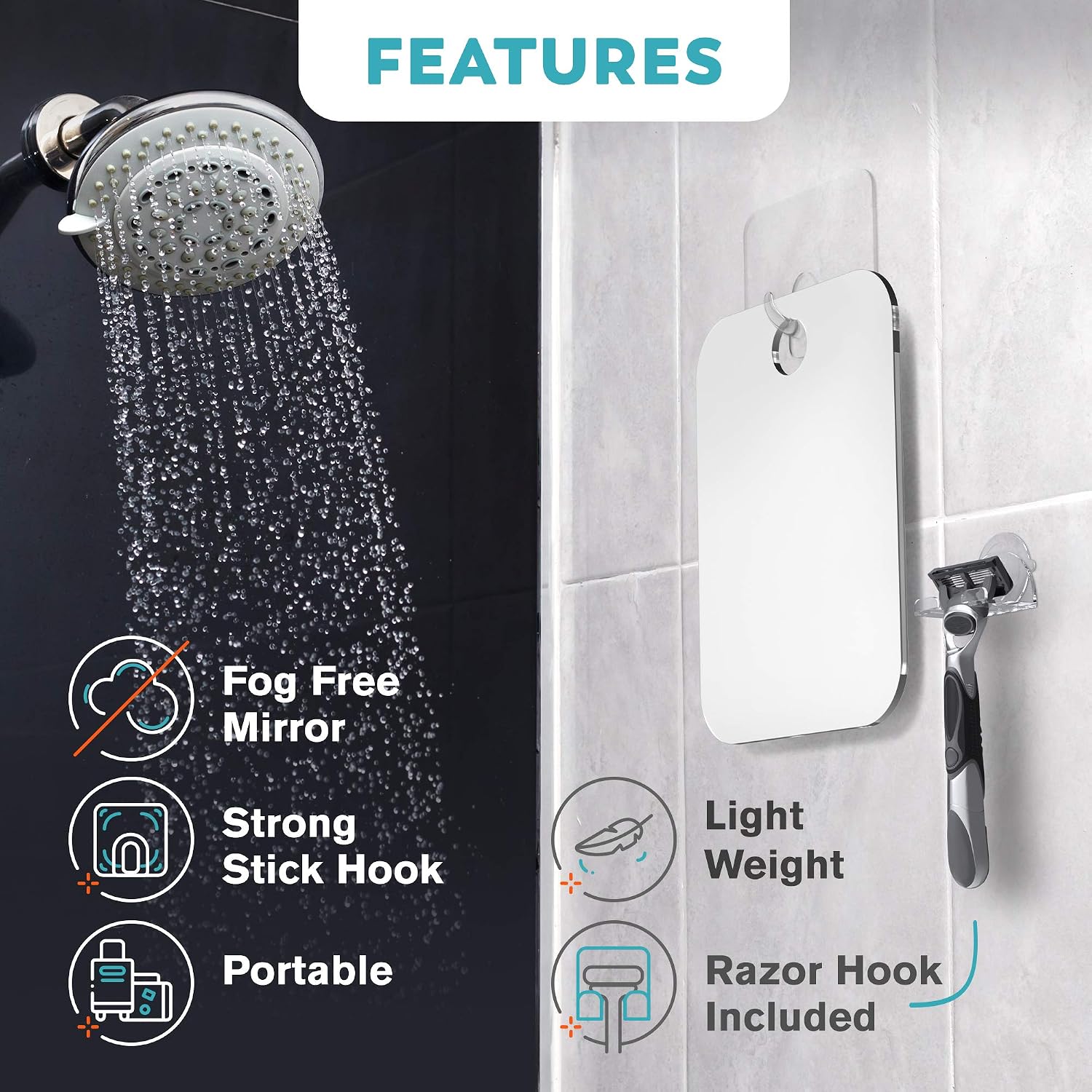 Detalle de HONEYBULL Fogless Shower Mirror 6x8in