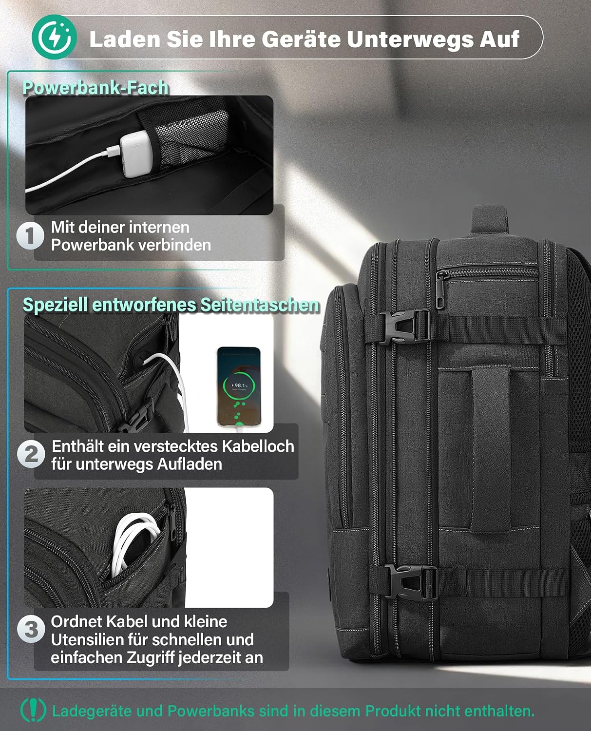 Thumbnail 6 de VANKEV Sitzunter-Rucksack-Erweiterung 40×30×20 bis 40×30×25 cm (24–30 L) für Handgepäck