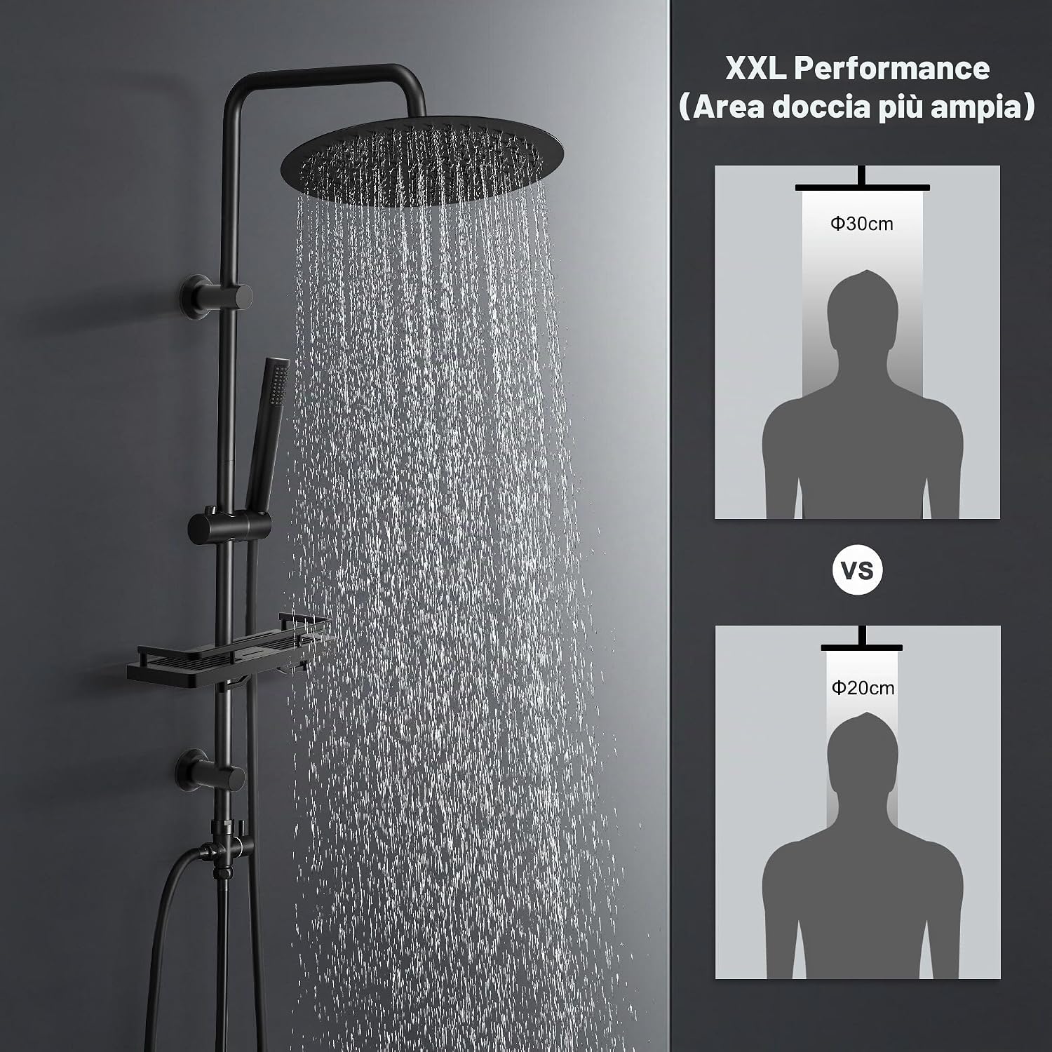 Thumbnail 1 de Görbach Colonna Doccia in Acciaio Inox con Soffione a Pioggia, Doccetta, Mensola e Deviatore – Setup Senza Miscelatore