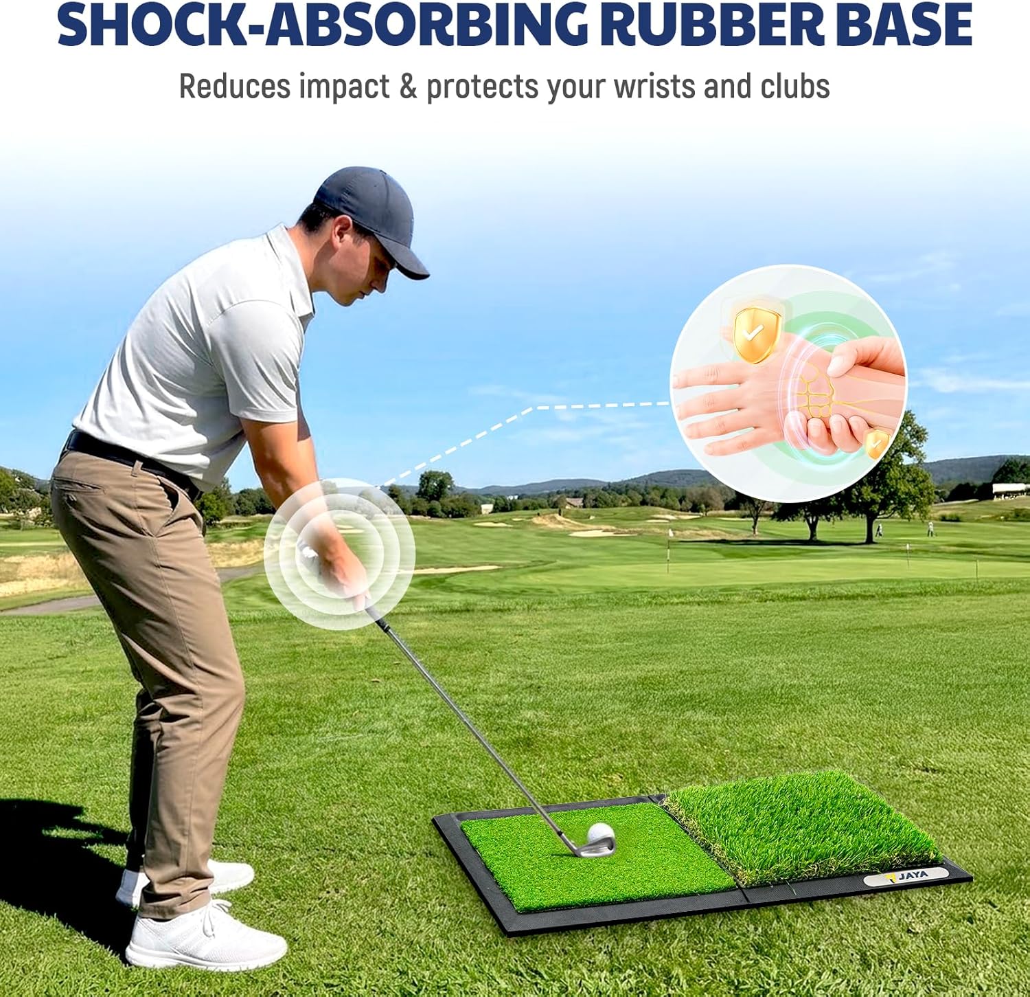 Thumbnail 3 de JAYA Golf Hitting Mat with Ball Tray – Dual-Turf Practice Surface with Heavy Rubber Base
