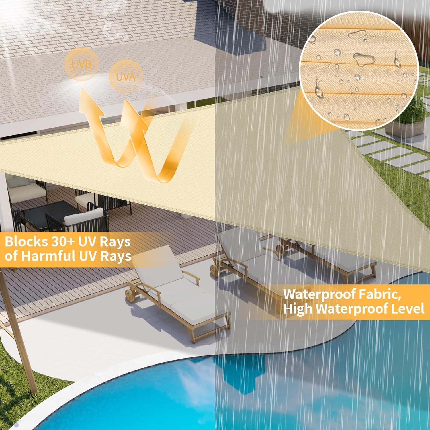 Thumbnail 2 de GLOSKIN Vela Ombreggiante 3×3×3 m Beige, telo esterno antivento e protezione UV