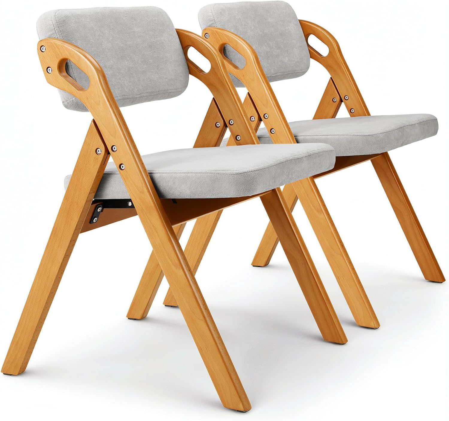 Detalle de Clevich LJ-562 set van 2 opvouwbare stoelen, beukenhout en grijs badstof