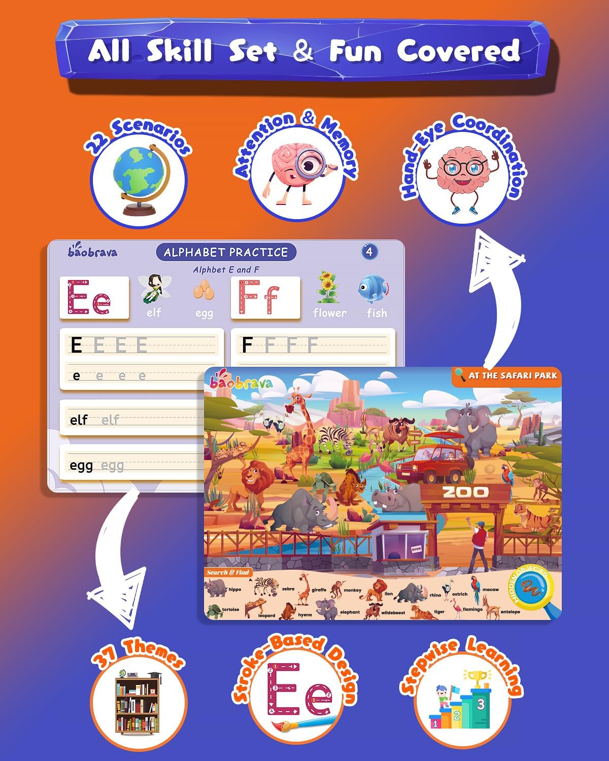 Detalle de Baobrava Search and Find Book and Handwriting Practice Books Set (More Than 50 Learning Activities) for Ages 3–8