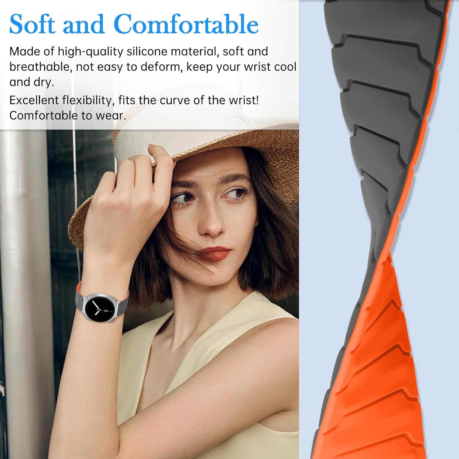 Detalle de CiimWaa Magnet-Armband für Samsung Galaxy Watch 8 (40/44 mm) & Galaxy 8 Classic (46 mm) – weiches Silikon in Grau/Orange
