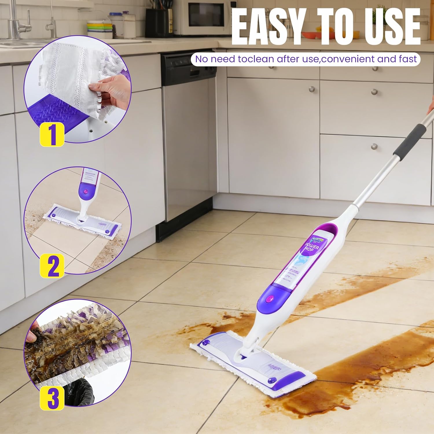 Thumbnail 4 de QuikMoprit 60-Pack Power Mop Pads for Swiffer Power Mop — Disposable, Quick-Absorb & Streak-Free