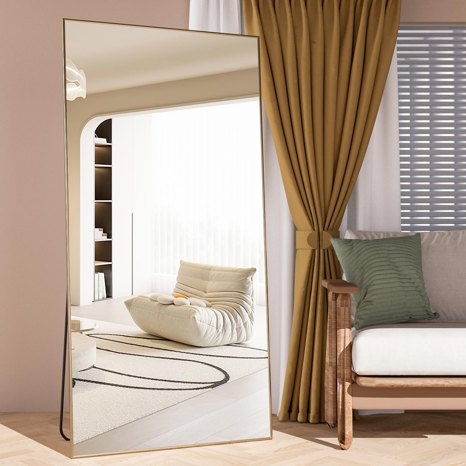Detalle 1 de CASSILANDO Alloy Full Mir-7132-Gold staande spiegel 180 x 80 cm, goud