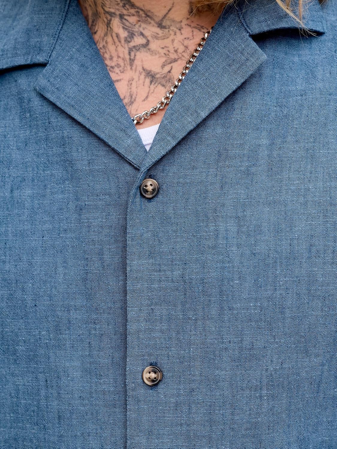 Detalle de JACK & JONES Shirt Jjesummer Linen Blend Resort – Camicia estiva da uomo, taglio lungo
