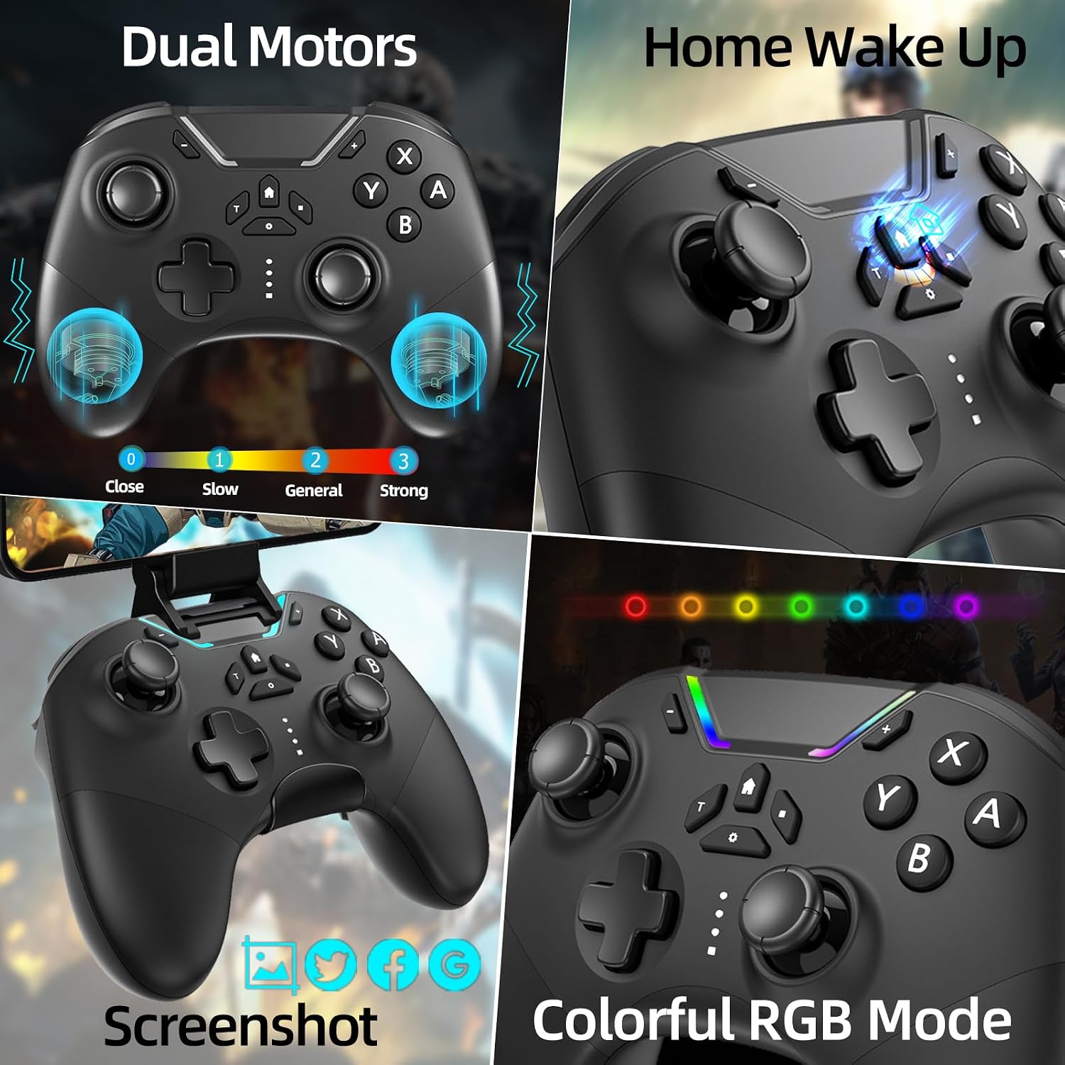 Detalle de Hall Effect Bluetooth Controller for Switch/PC/iPhone/Android/TV/Steam — Pro Wireless Game Controller with Hall Joysticks and Turbo