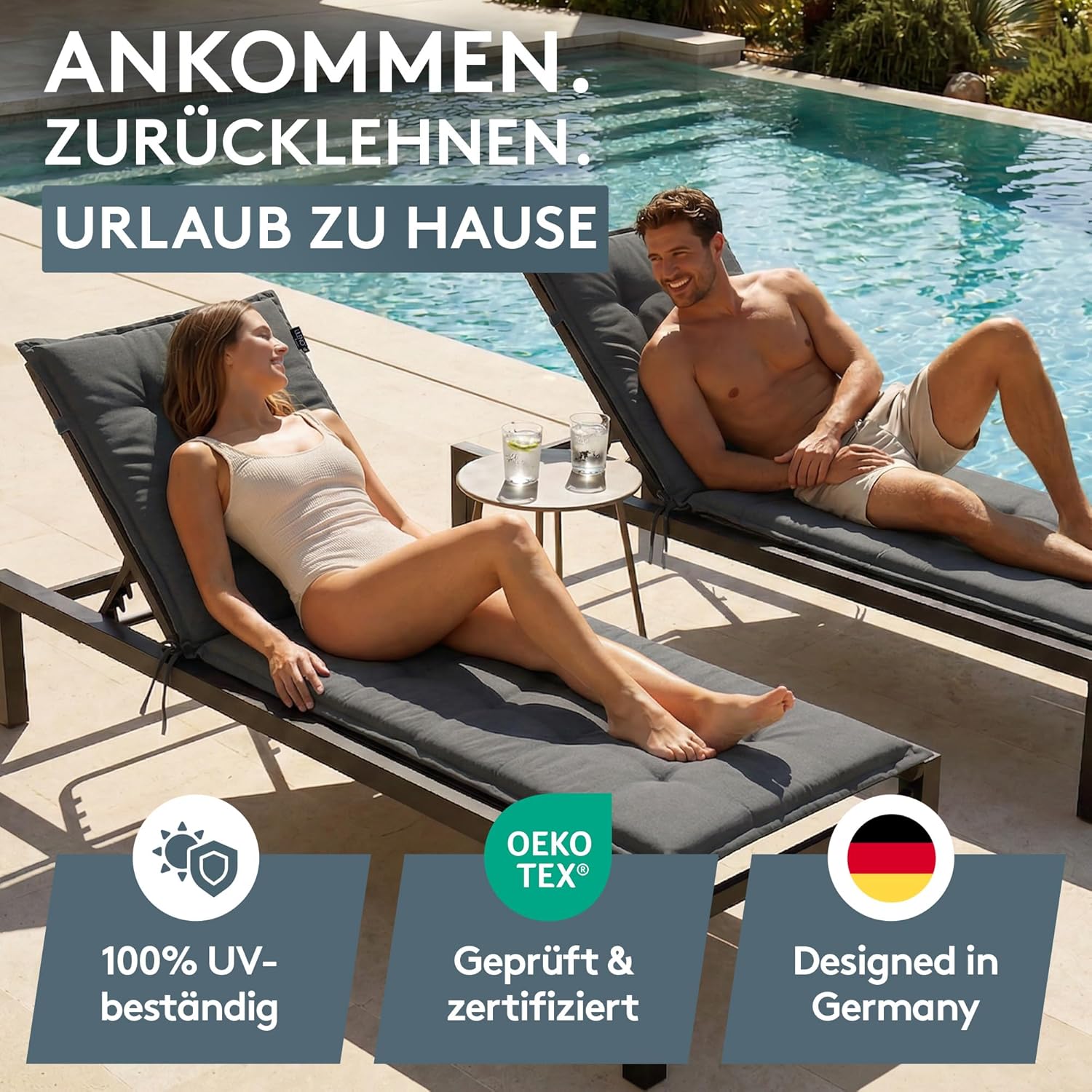 Thumbnail 4 de LILENO HOME Sonnenliege Auflage im 1-Set (Rollliege) – Uni Anthrazit, UV-geschützt