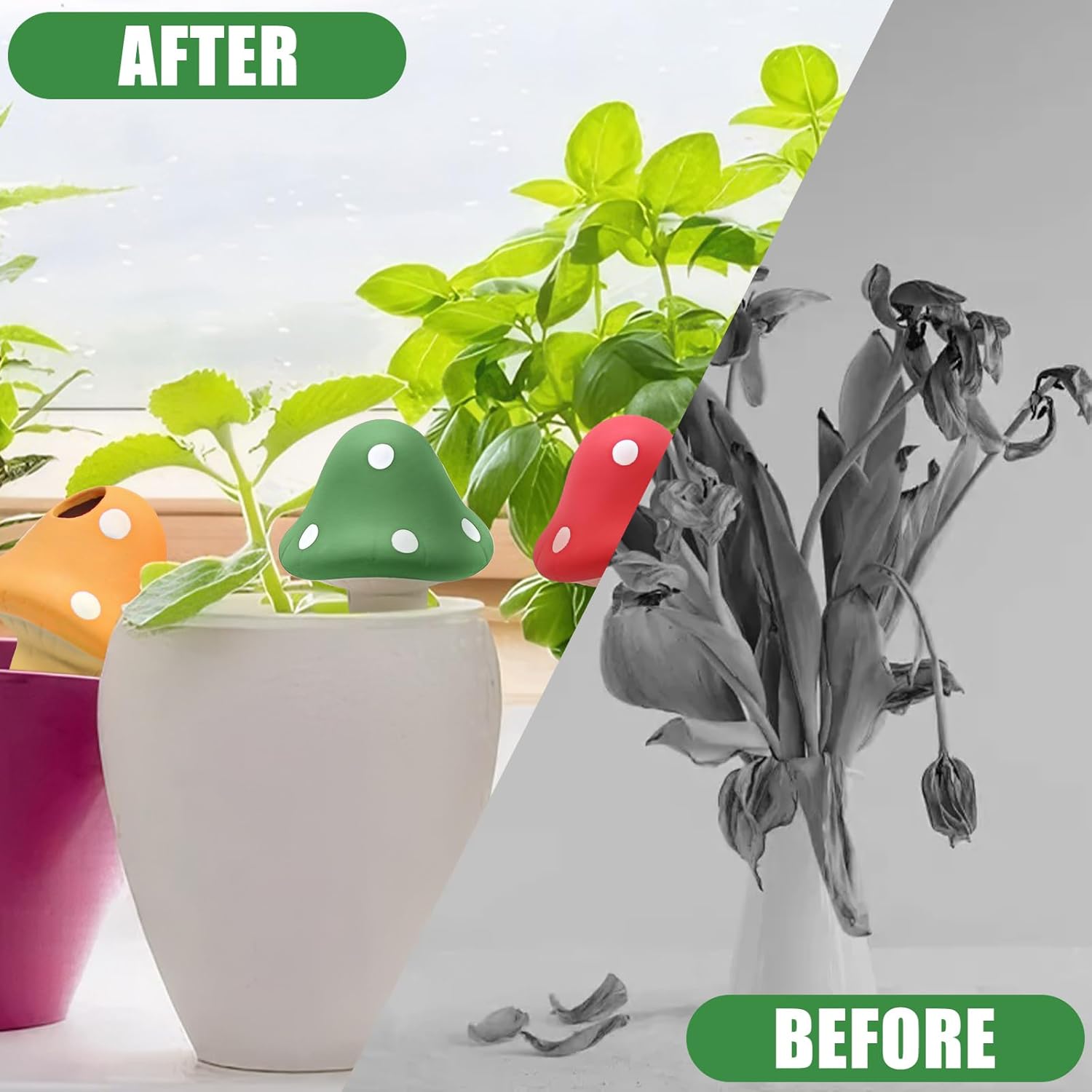 Detalle de 4 Pack Terracotta Self-Watering Spikes & Mushroom Globes (Self Watering Planter Insert)