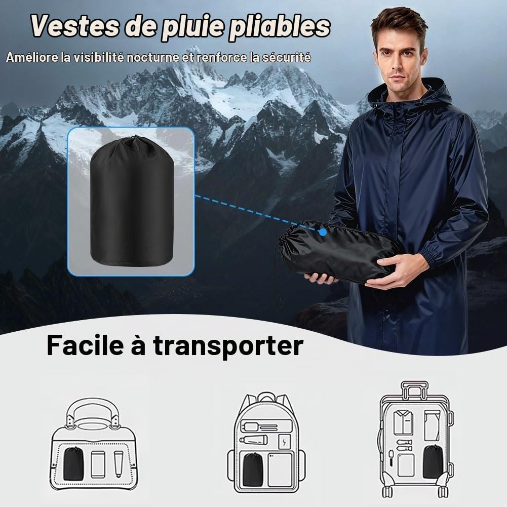 Detalle 2 de BSBUY 5484445 regenjas, opvouwbaar met capuchon en reflecterende strepen