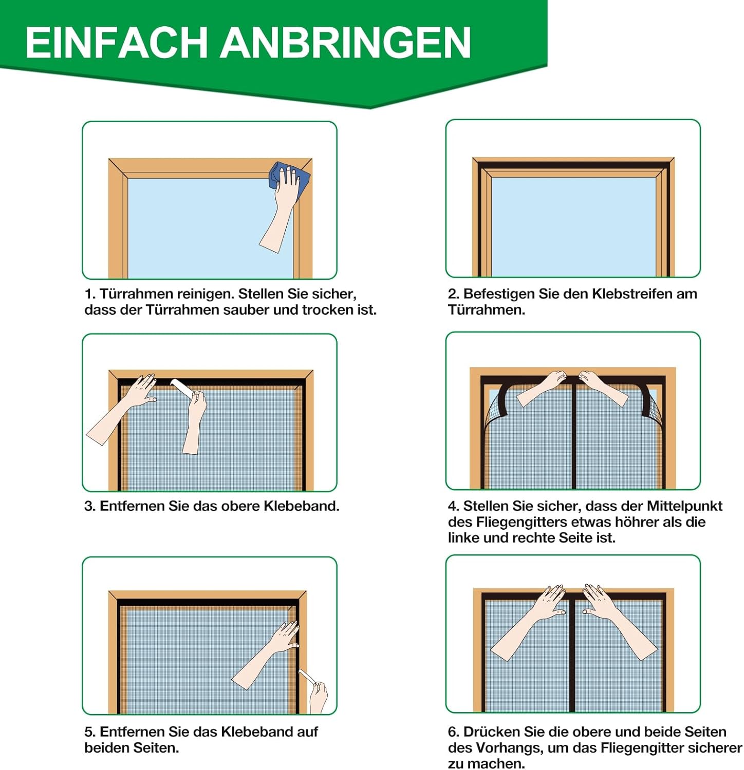 Thumbnail 5 de 4UMOR Fliegengitter Balkontür Magnet 90x190 cm – Insektenschutz ohne Bohren, 3,8 cm Klettband, schwarz