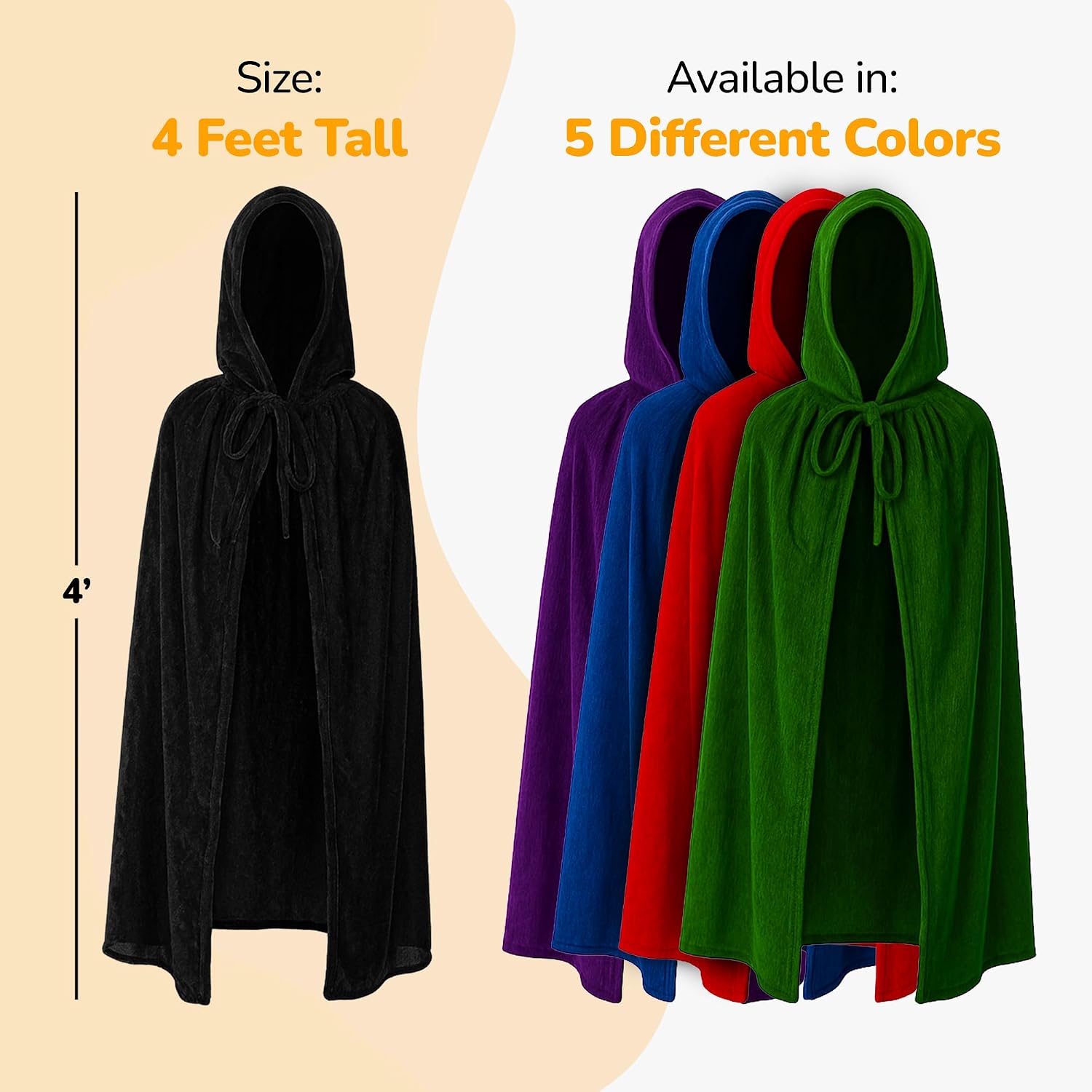 Thumbnail 6 de ArtCreativity Velvet Hooded Cloak for Kids, 4 ft, String Closure