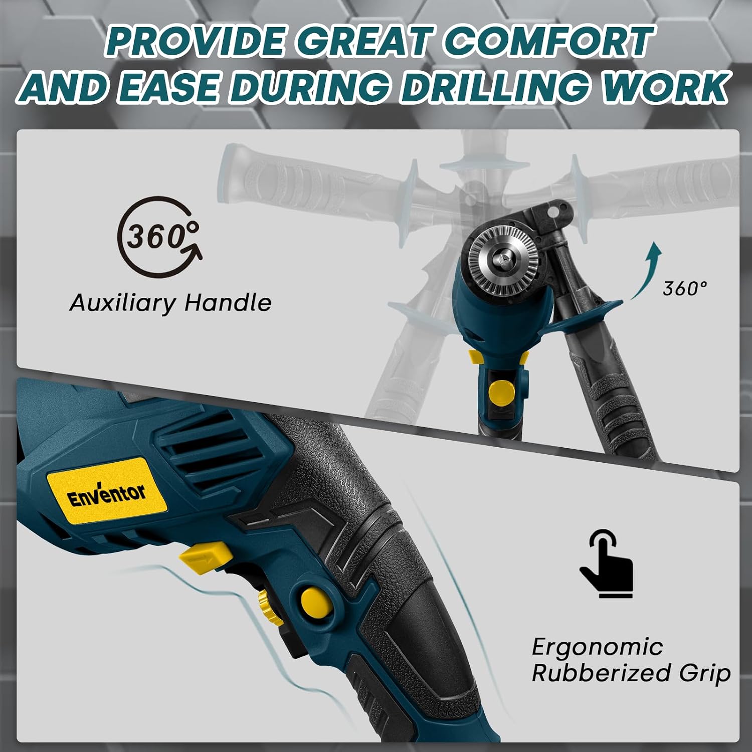 Detalle de Enventor Hammer Drill 900W with 360° Handle and 36 Accessories