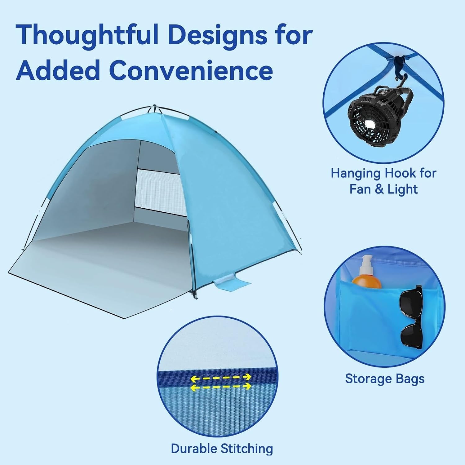 Detalle de Beach Shelter with UV Protection UPF 50+ — Small Beach Tent for 2–3 People