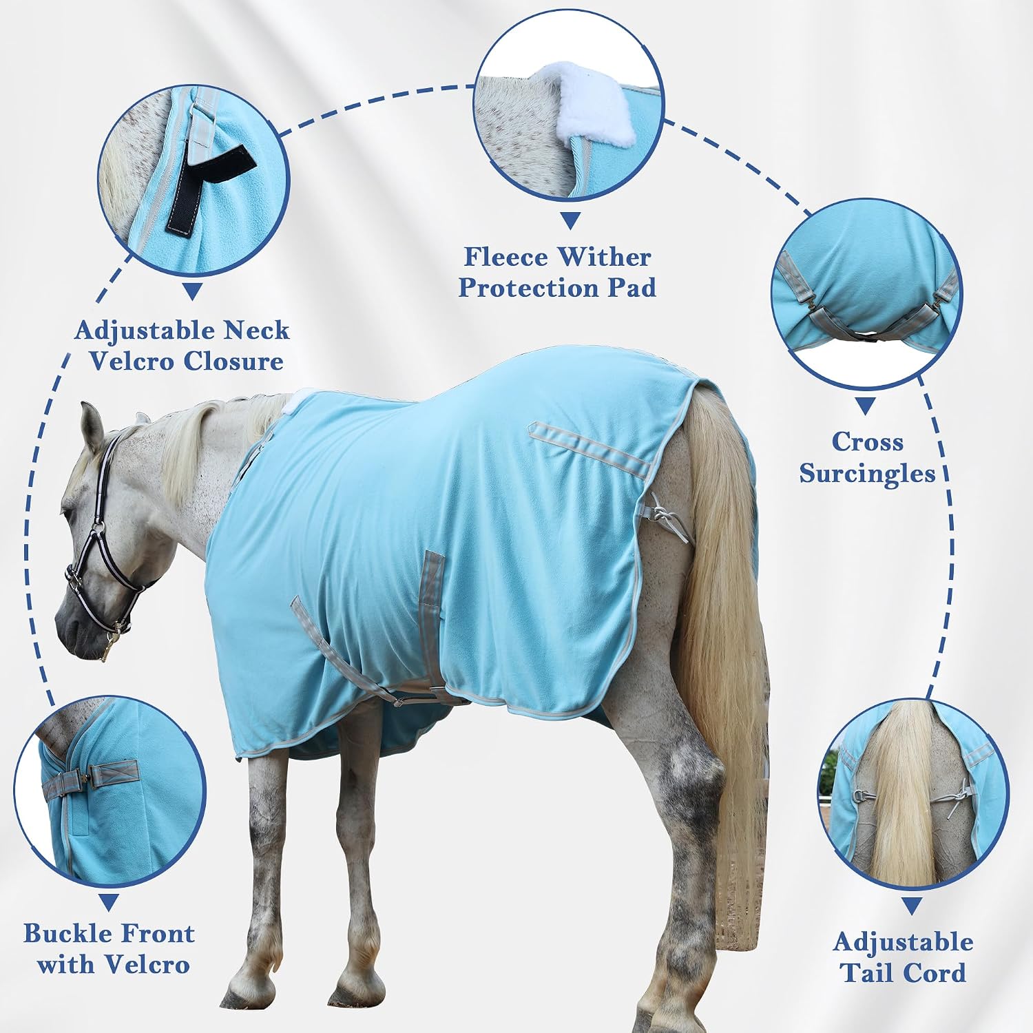 Detalle 2 de Fleece Horse Rug – Breathable Moisture-Wicking Cooler Rug with Adjustable Neck (6'3)