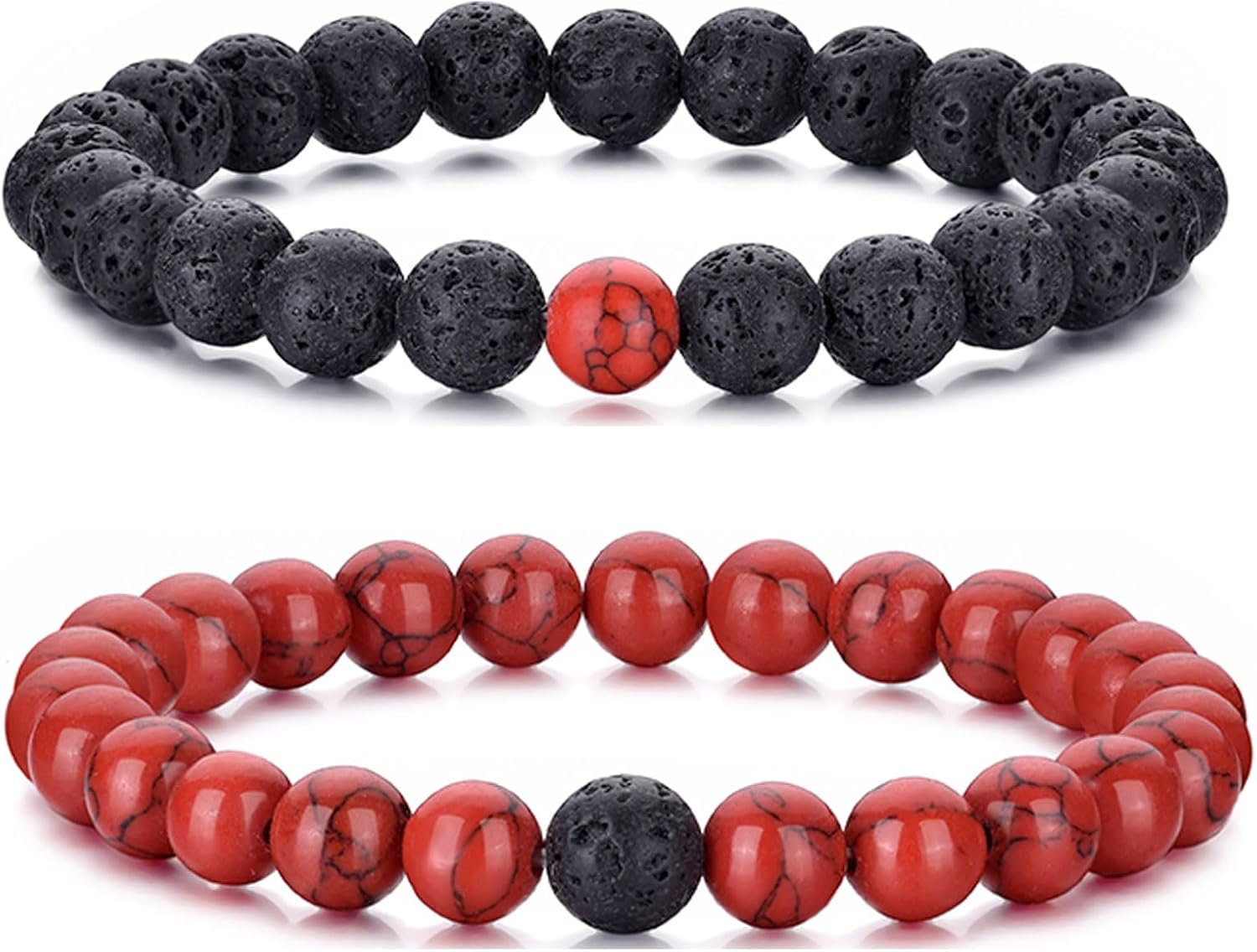 Detalle de RANKEEF Herren-Perlenarmband-Set (8 mm) mit Stretch & verstellbar – 3 oder 5 Armbänder