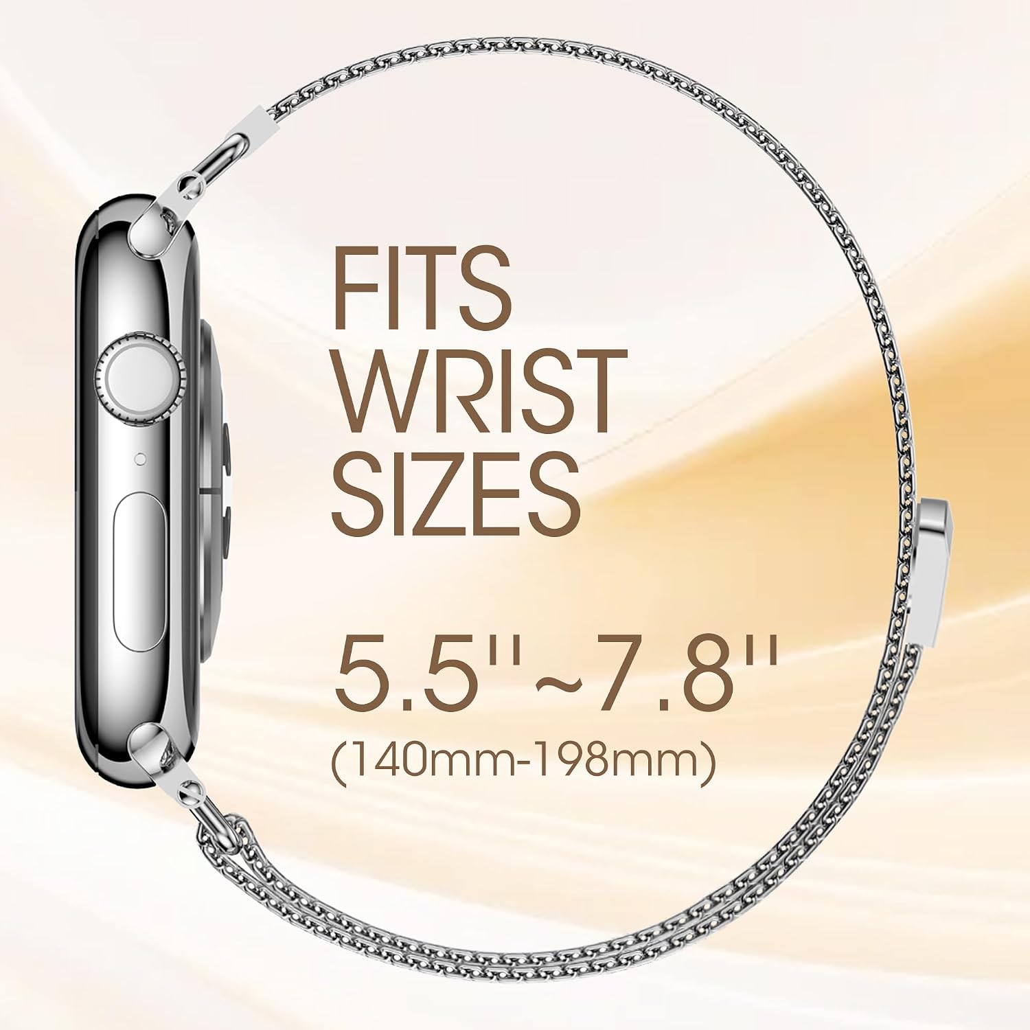 Detalle de WADELIZ Ultra-Slim Milanese Loop: 14mm Stainless Mesh Band for Apple Watch (Women) – 40–46mm, Magnetic Clasp