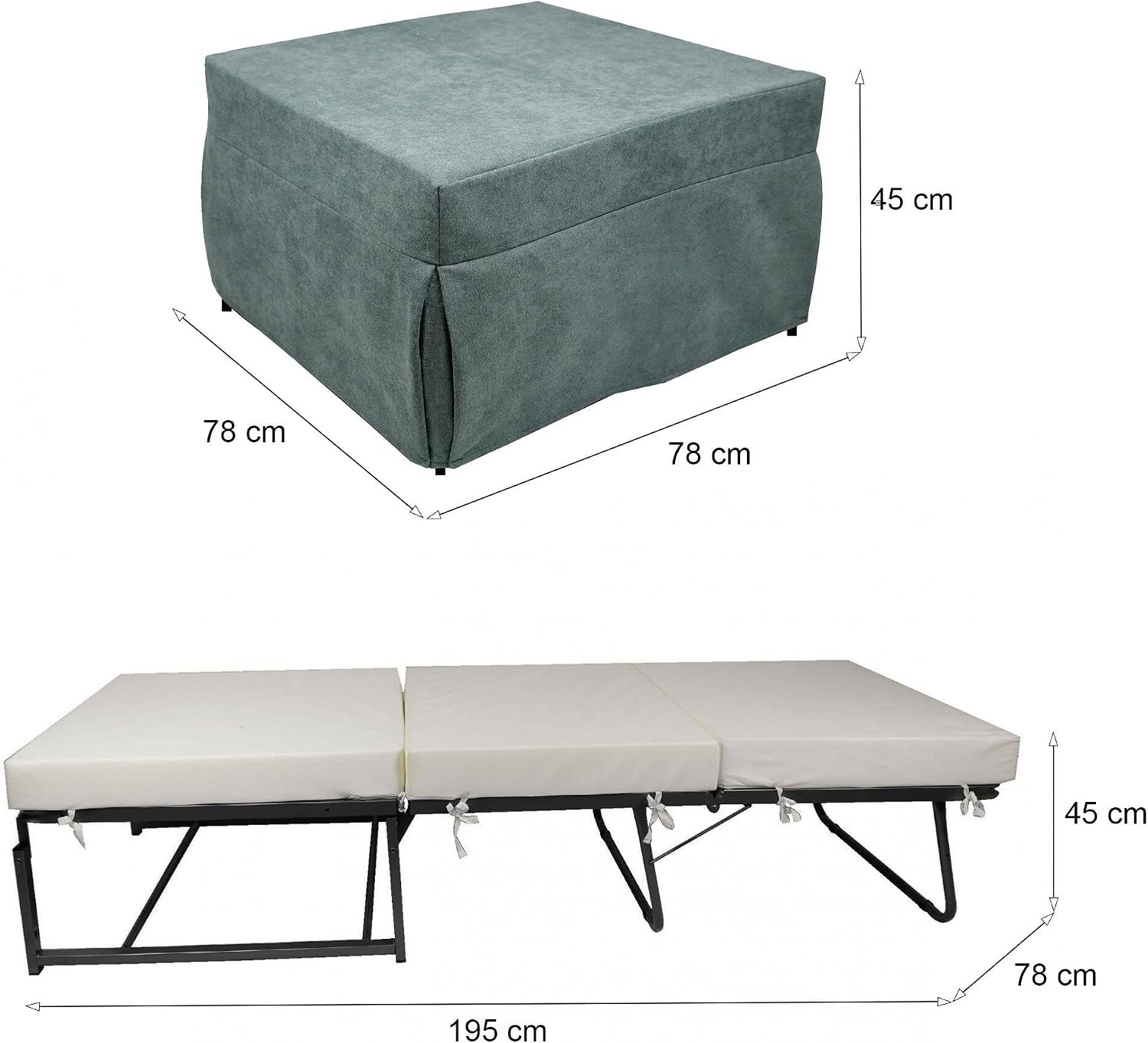 Detalle de Dmora Talamo Italia Pouf Abbis multifunzione con poggiapiedi e trasformazione letto singolo, Azzurro (78x78 h45 cm)