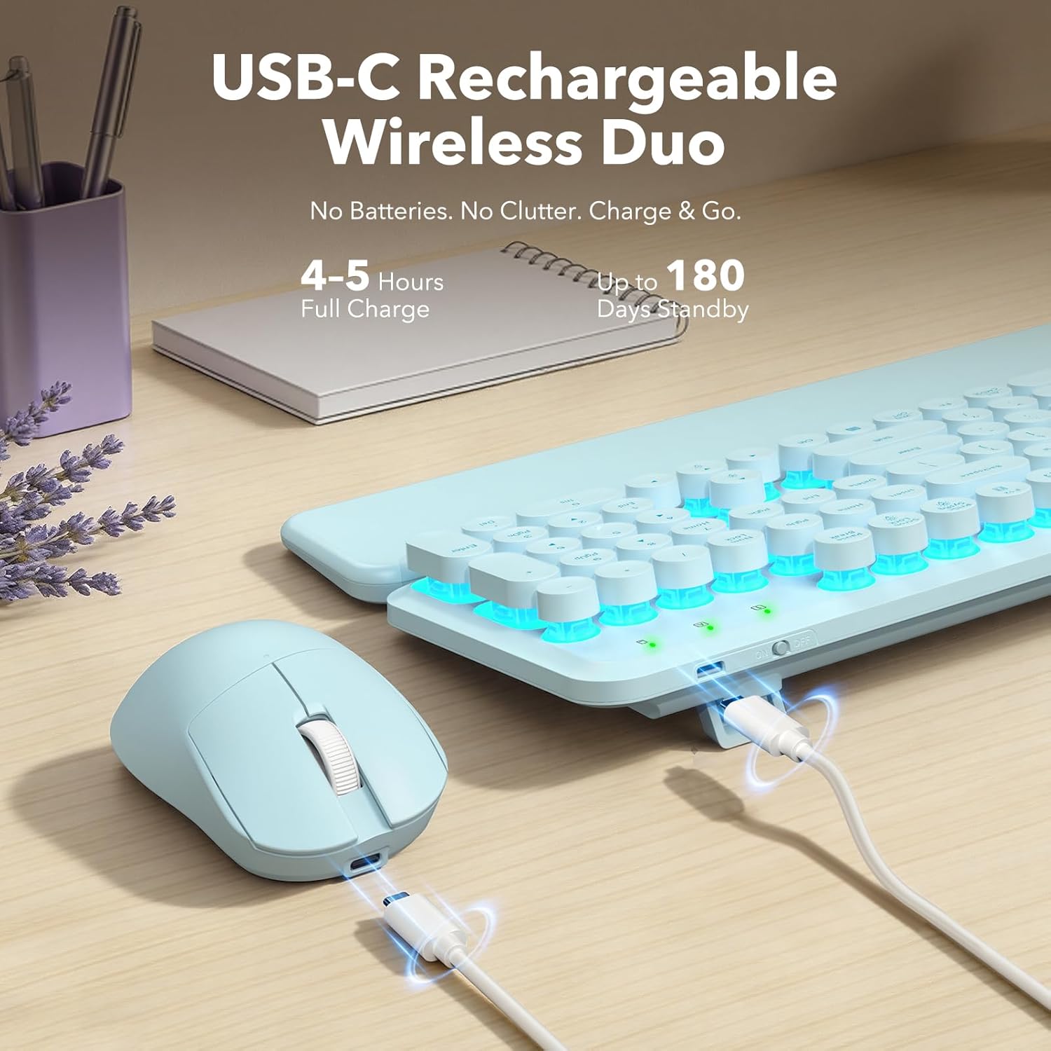 Thumbnail 4 de Wireless Keyboard and Mouse Combo (Backlit Round Keycaps) in Glowing Blue