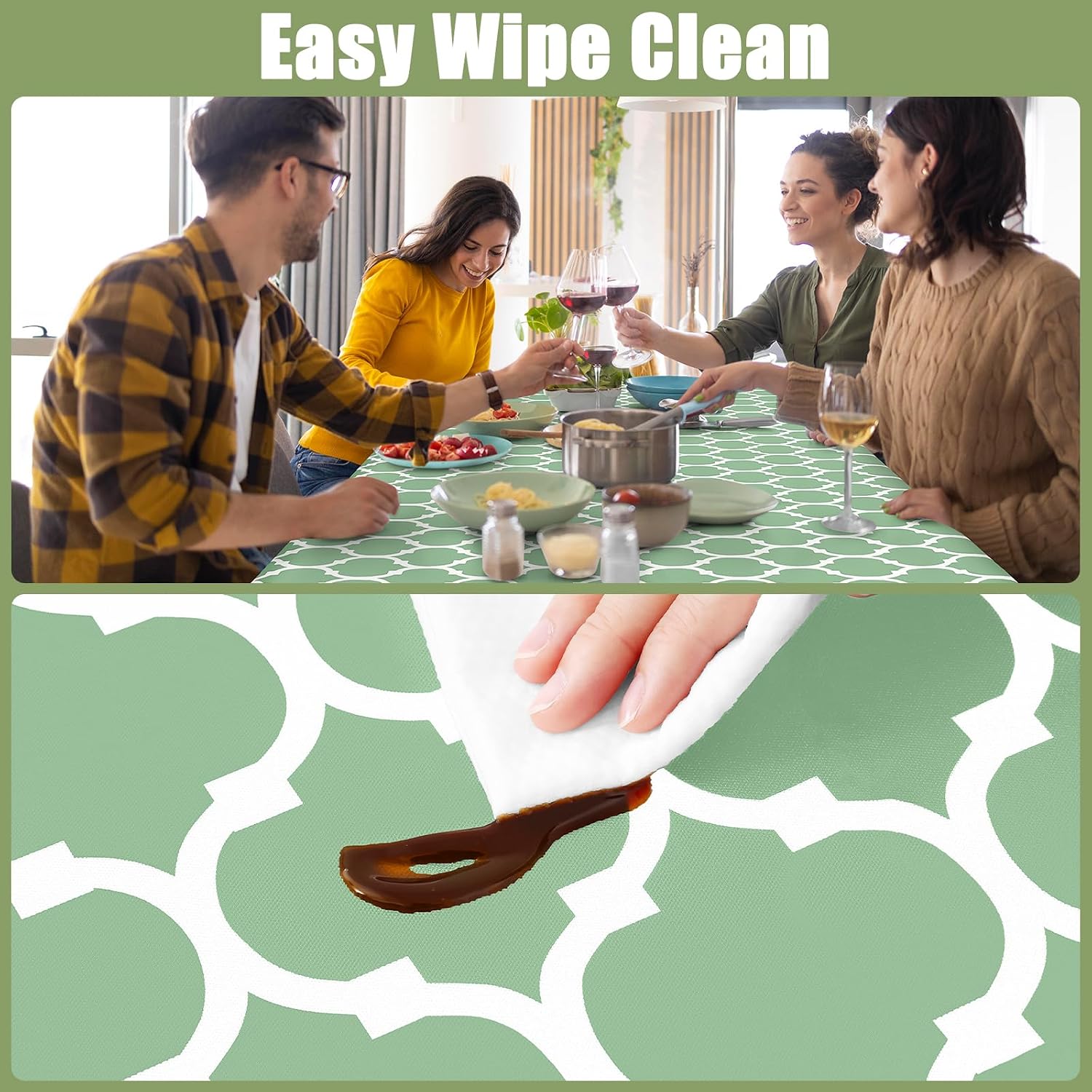 Thumbnail 3 de Smiry Rectangle Picnic Table Cover – Waterproof Elastic Fitted Vinyl Tablecloth for 6-Foot Tables (Sage Green, 42x72 Inches)