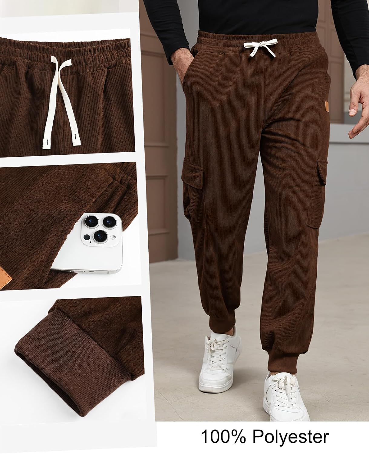 Detalle de Suwangi Homme Pantalon Jogging en Velours Côtelé Sport Cargo Survêtement