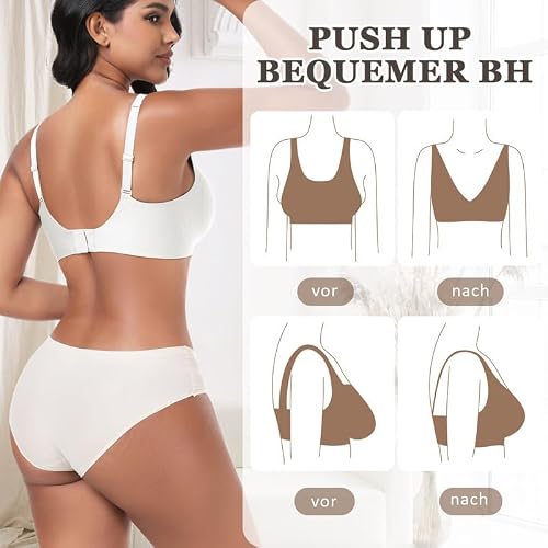 Detalle de Jiuday Tiefer V Push Up BH Damen ohne Bügel – bequemer Jelly BH, nahtlos und starker Halt (Weiß, Größe L)