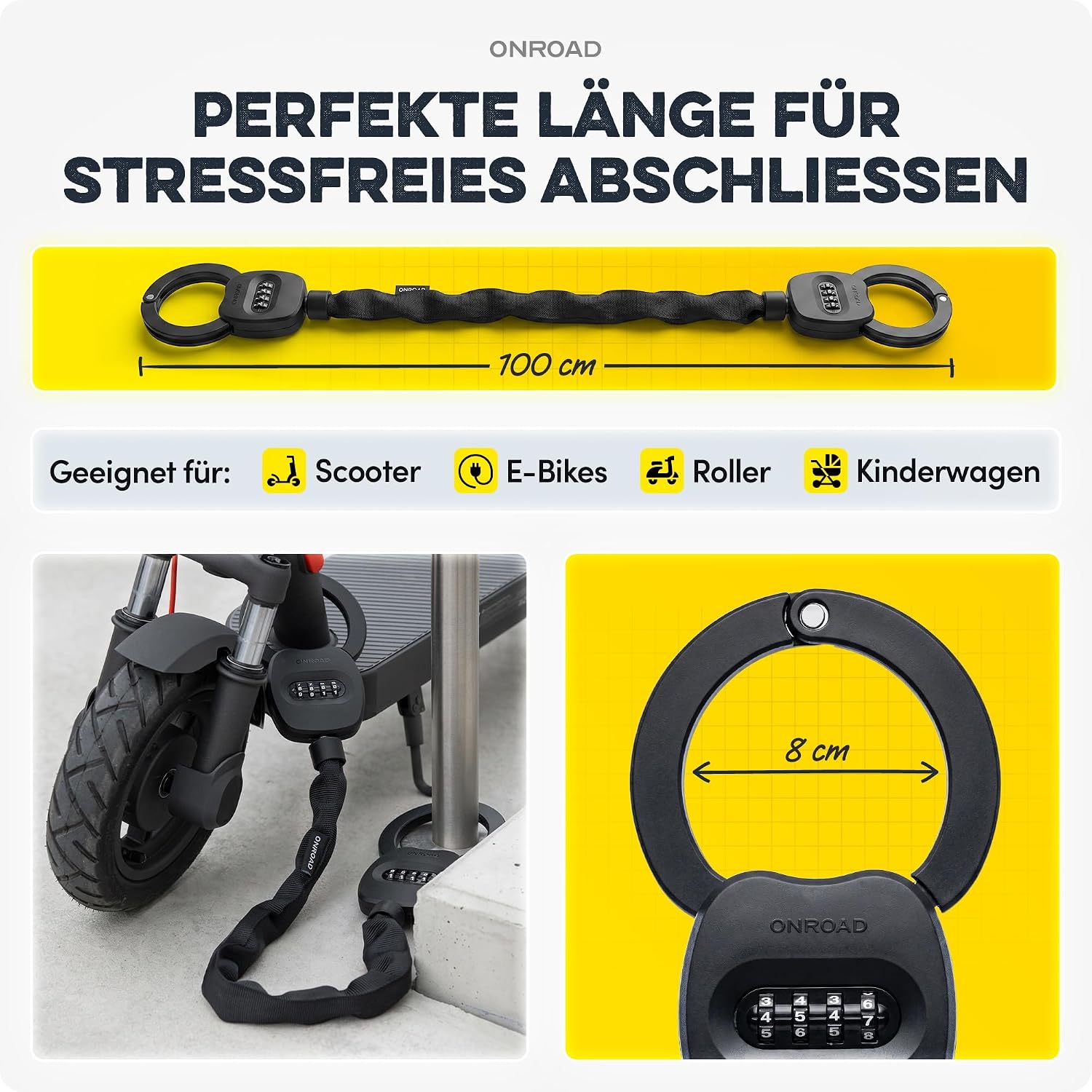 Detalle de SNAPSAFE E-Scooter Schloss mit Tasche – Zahlenschloss aus gehärtetem Stahl für E-Roller, inklusive Recovery-Funktion