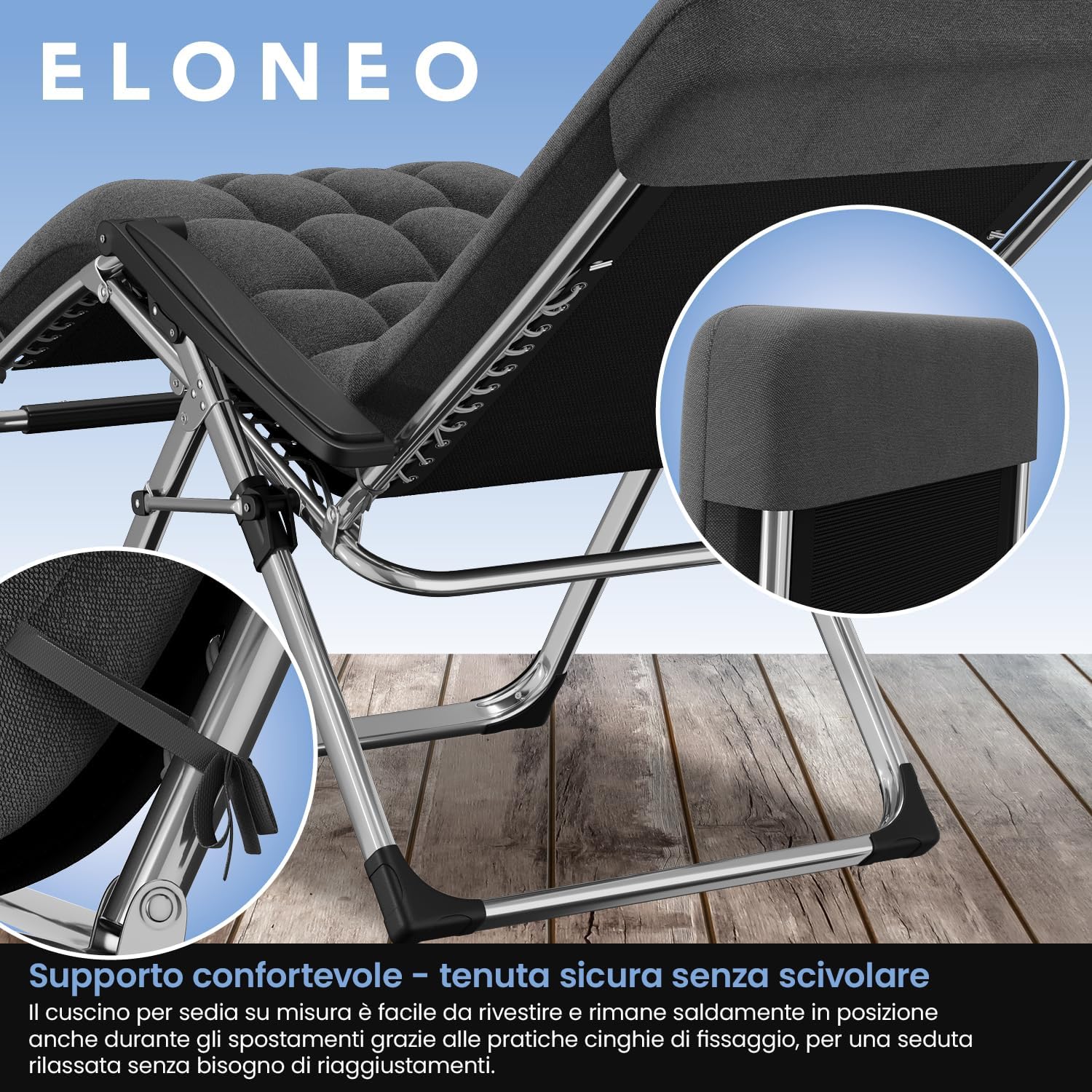Thumbnail 6 de ELONEO Sedia a sdraio pieghevole con cuscino premium: comfort, versatilità e resistenza per il giardino