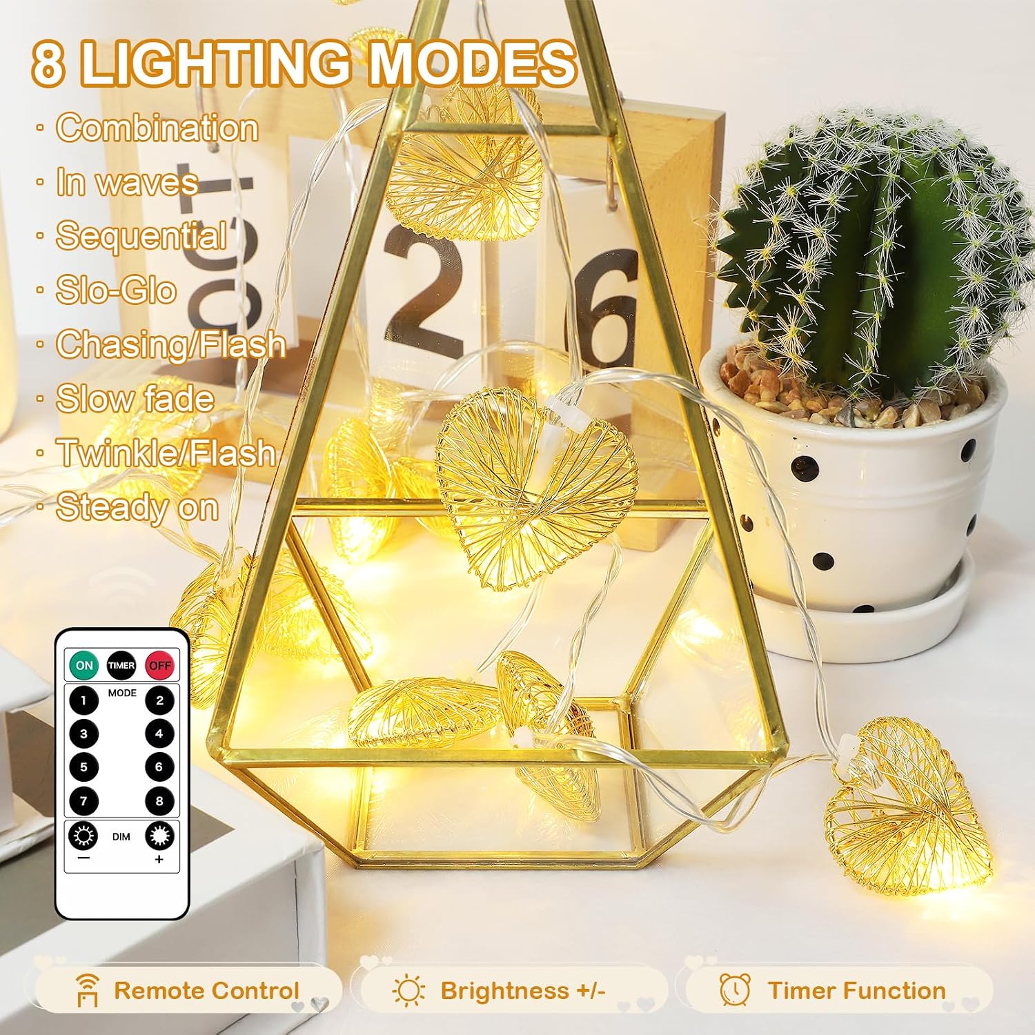 Detalle de A.bigwhale Lichterketten Innen – Herzförmige 20 LED, USB, Timer, 5 m